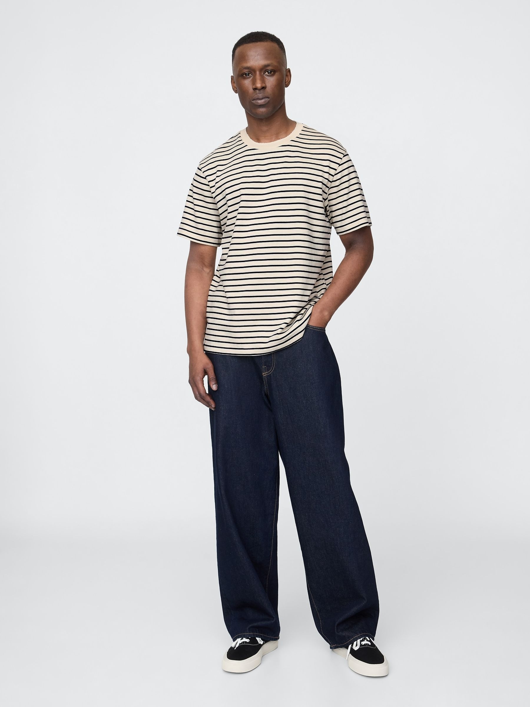 Cream/Black Stripe Heavyweight Original Short Sleeve T-Shirt - Image 3 of 5