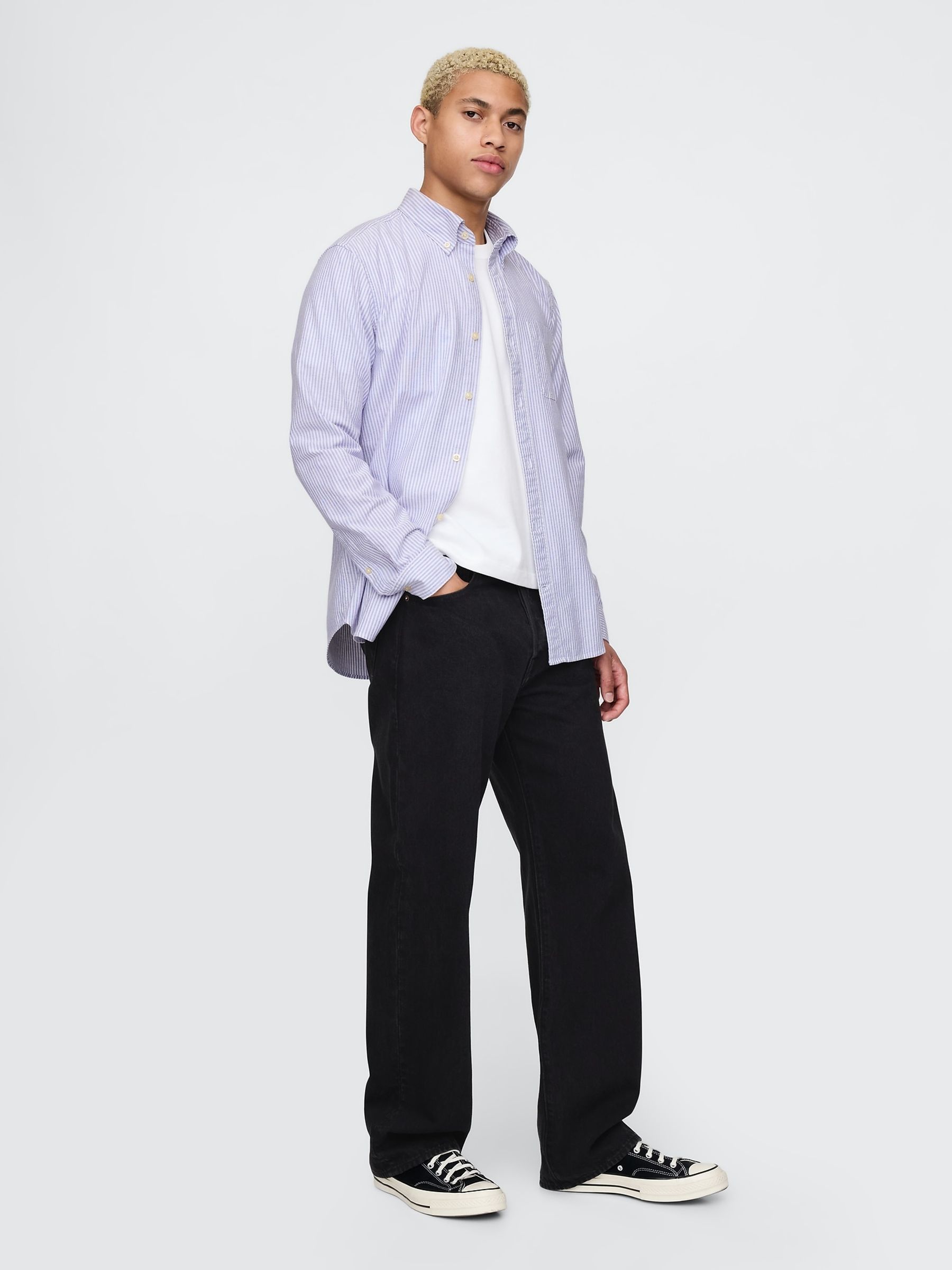 Purple Pinstripe Oxford Shirt in Classic Fit - Image 3 of 5
