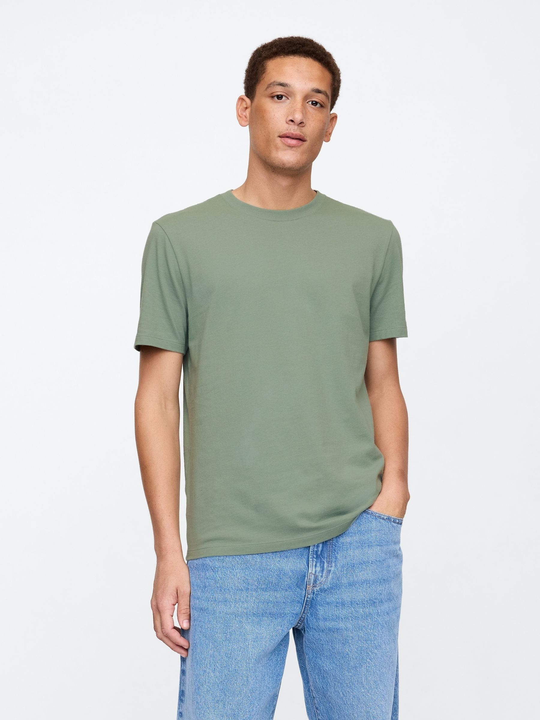 Khaki Green Everyday 100% Cotton Crew Neck T-Shirt - Image 1 of 5