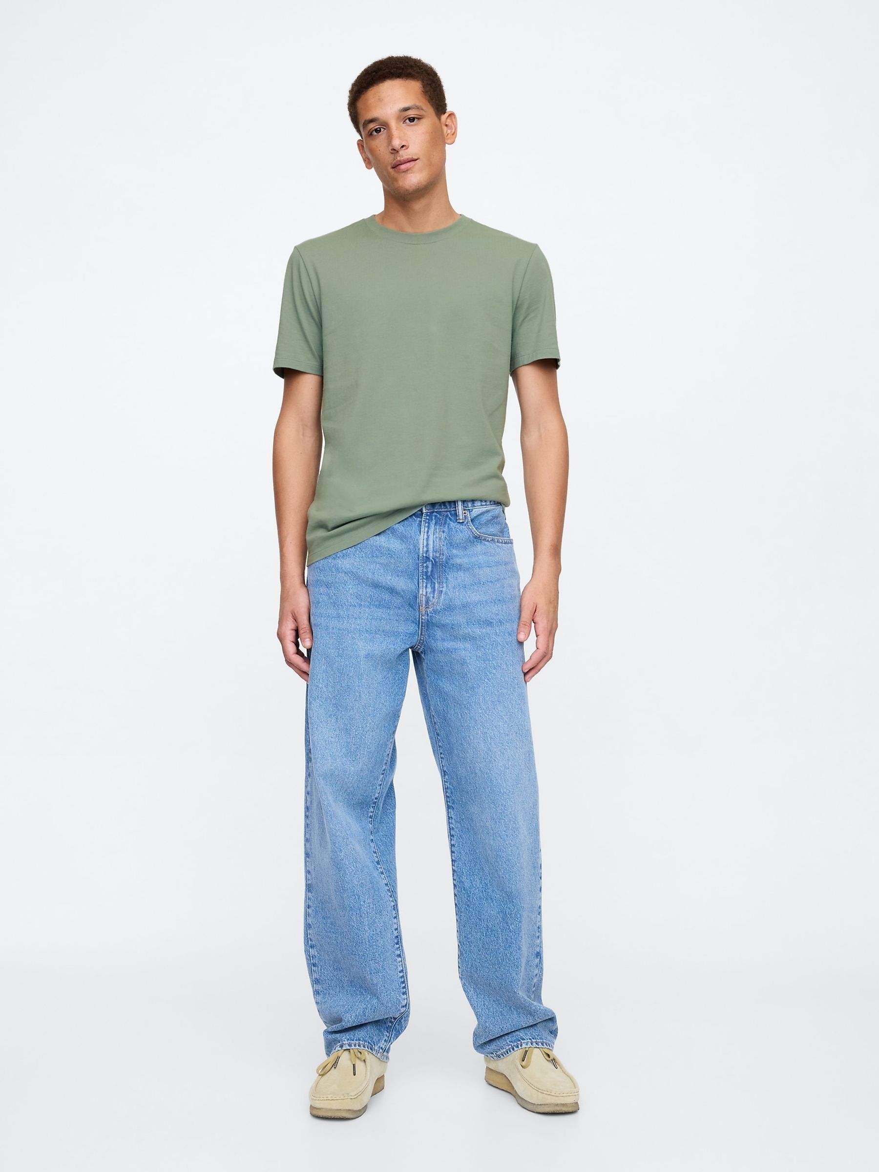 Khaki Green Everyday 100% Cotton Crew Neck T-Shirt - Image 3 of 5