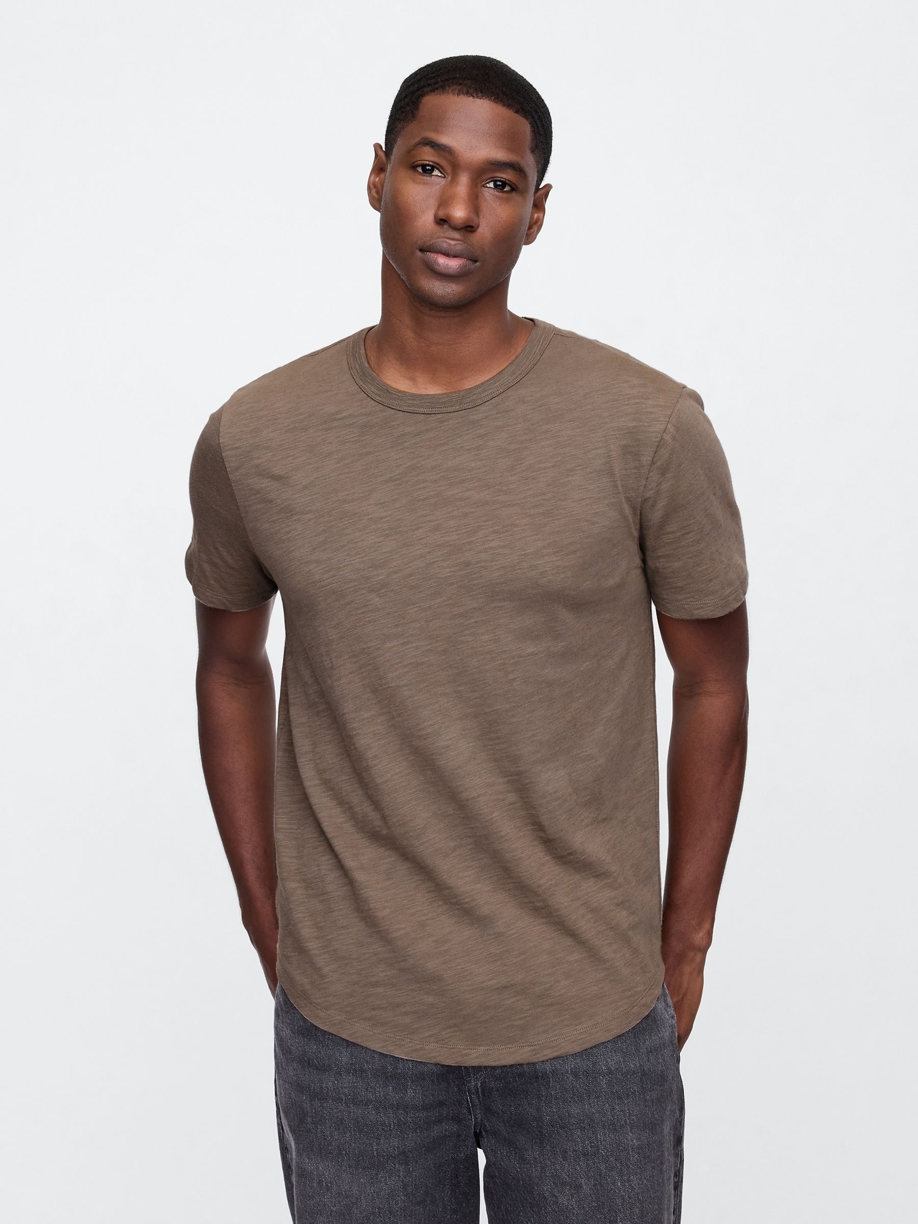 Brown Slub Curved Hem Short Sleeve T-Shirt - Image 1 of 5
