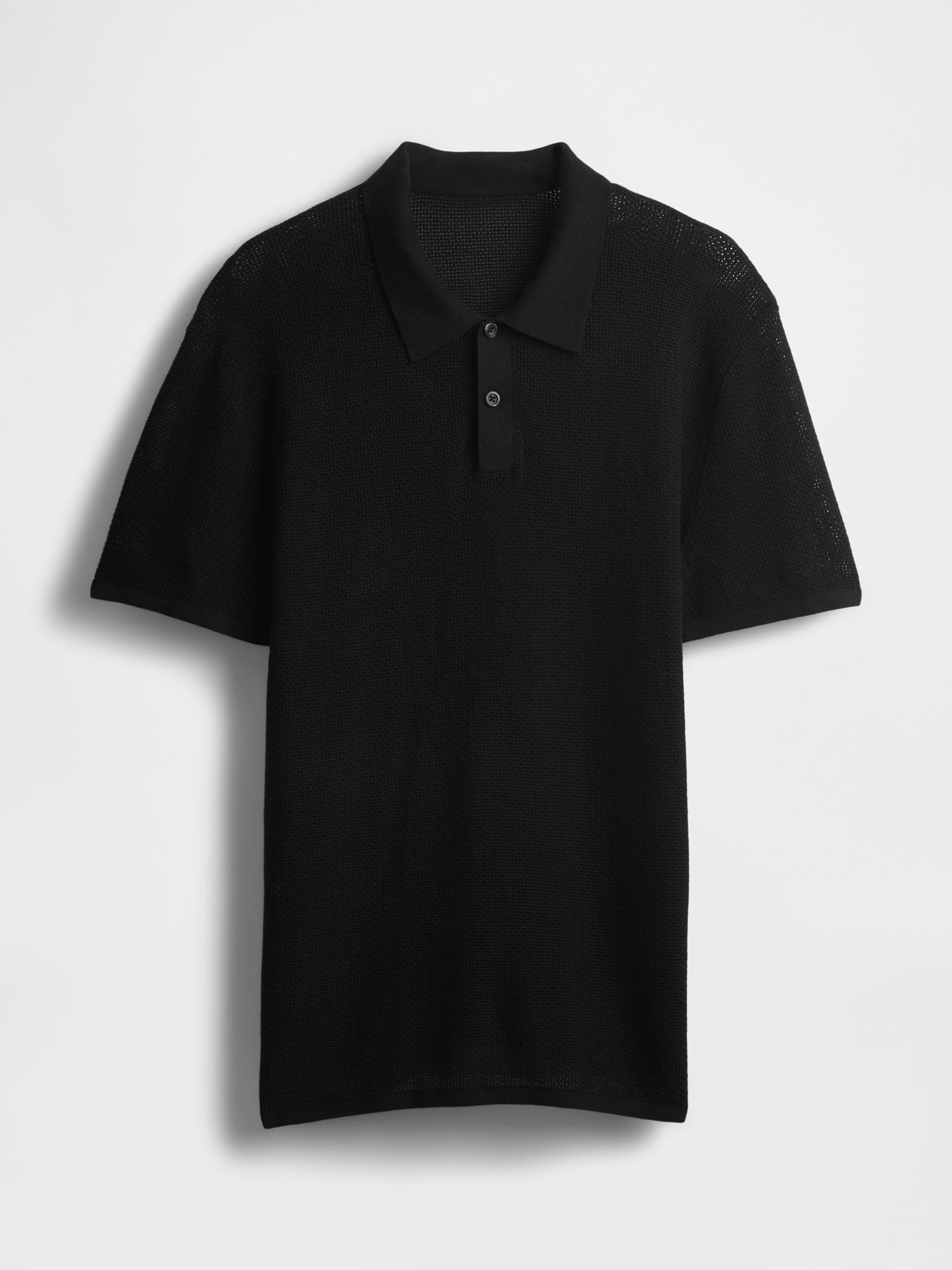 Black Textured Crochet Short Sleeve Polo Shirt - Image 4 of 5