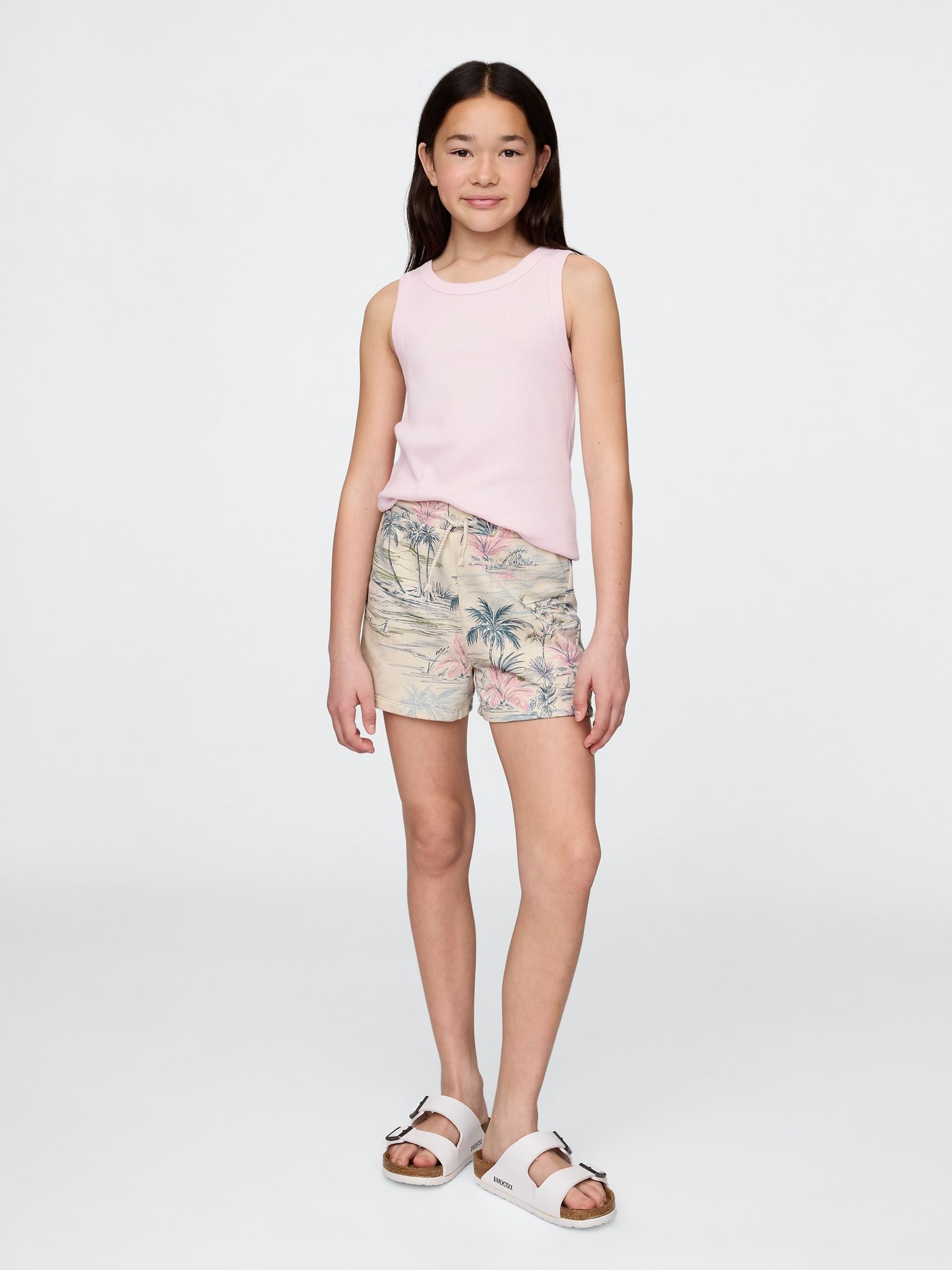Beige Floral Logo Pull On Shorts (4-13yrs) - Image 1 of 4