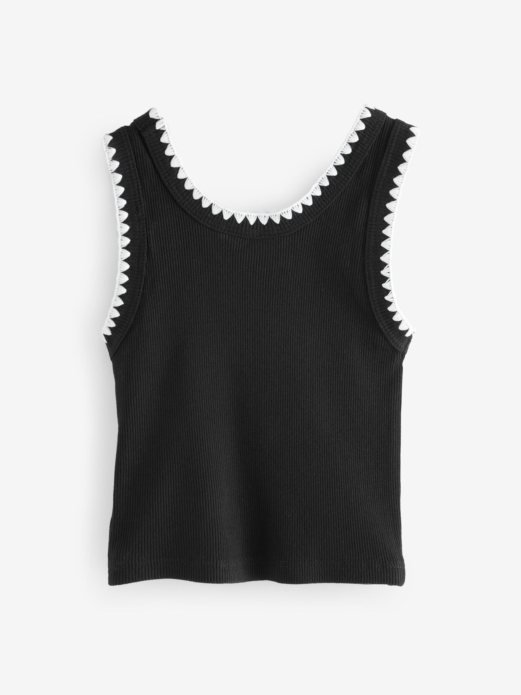 Black/White Cotton Ribbed Sleeveless Vest Top (4-13yrs) - Image 2 of 4