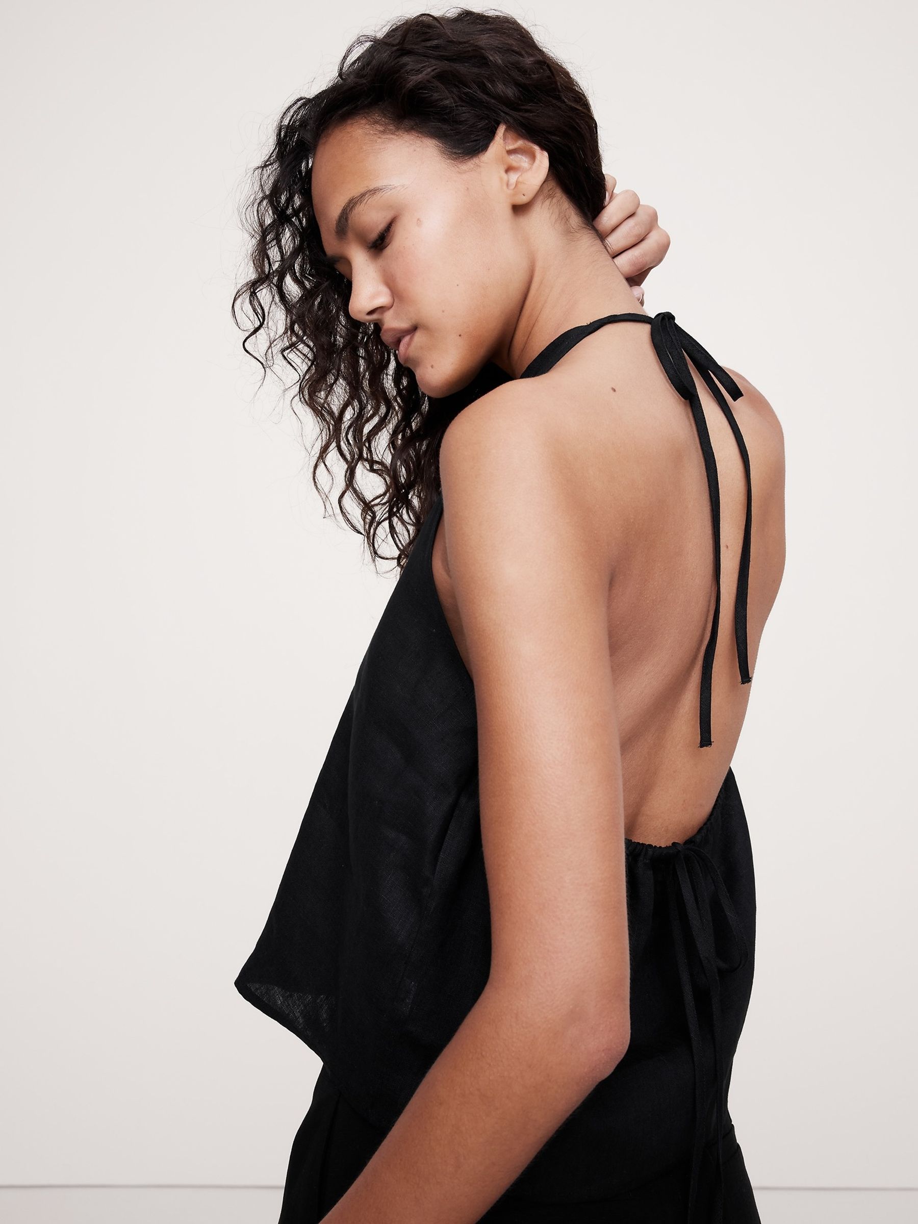 Banana Republic Black Linen Halter Top - Image 3 of 4