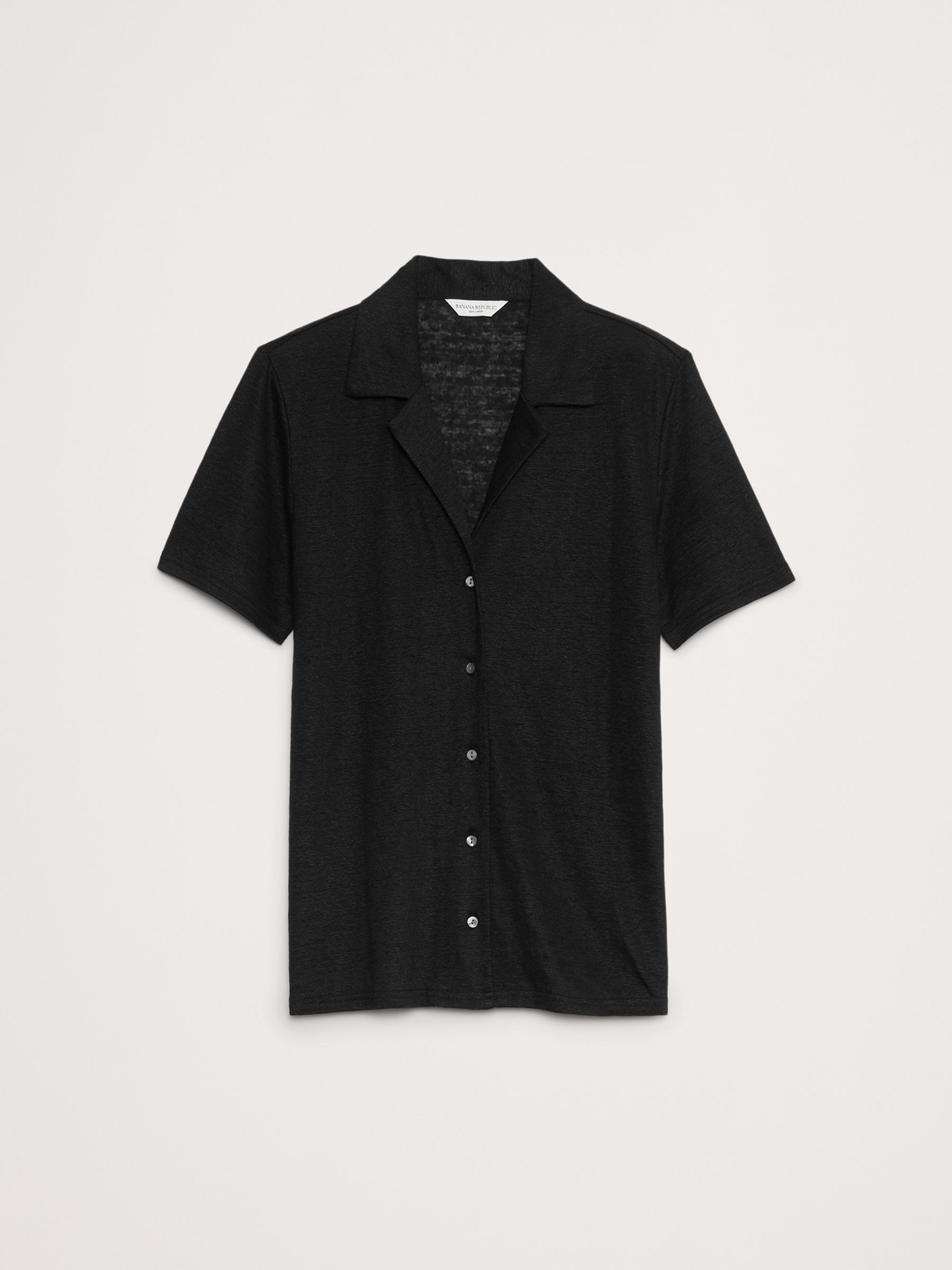 Banana Republic Black Linen Resort Shirt - Image 4 of 4