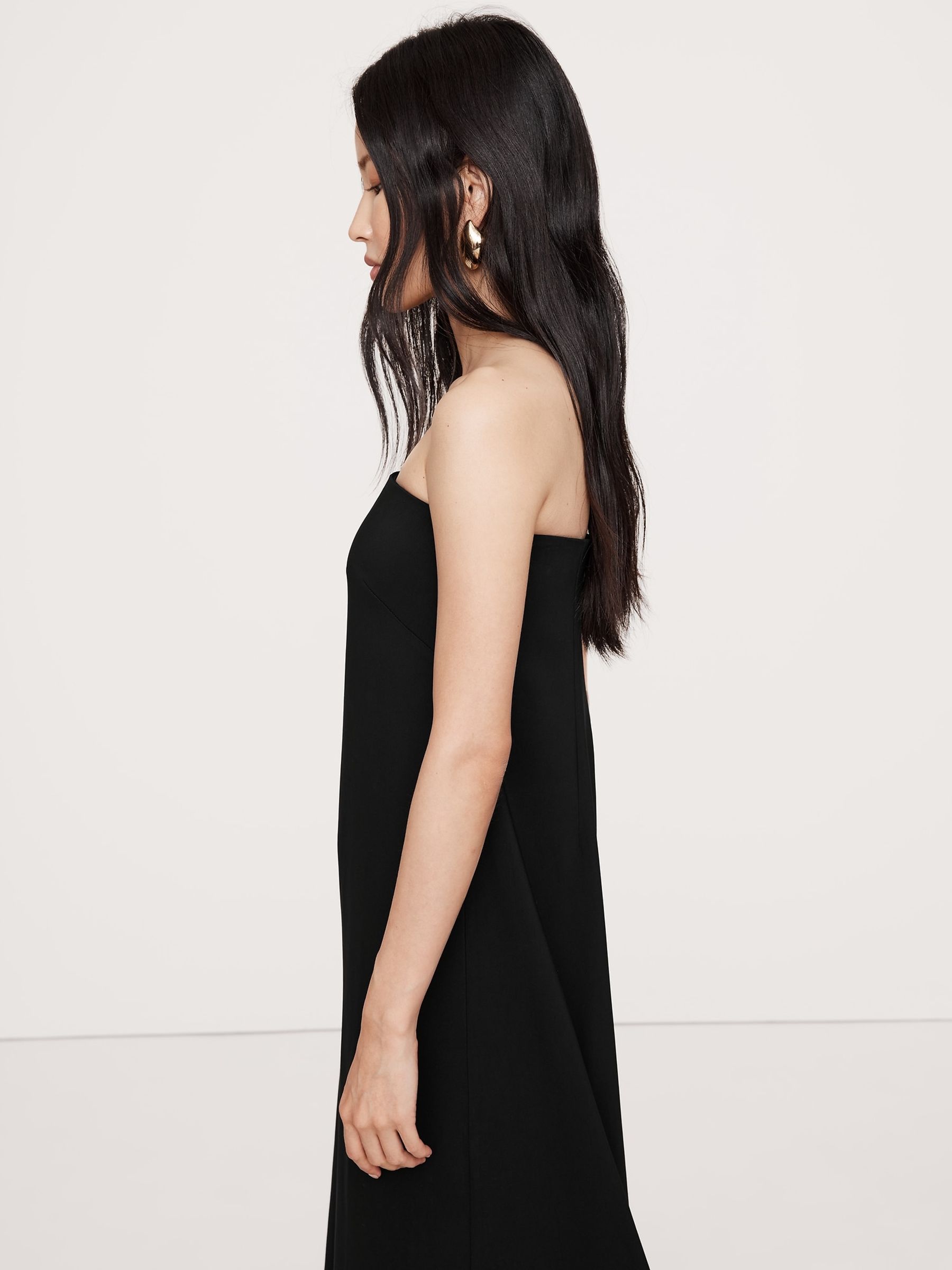 Banana Republic Black Stretch-Crepe Strapless Long Midi Dress - Image 3 of 4
