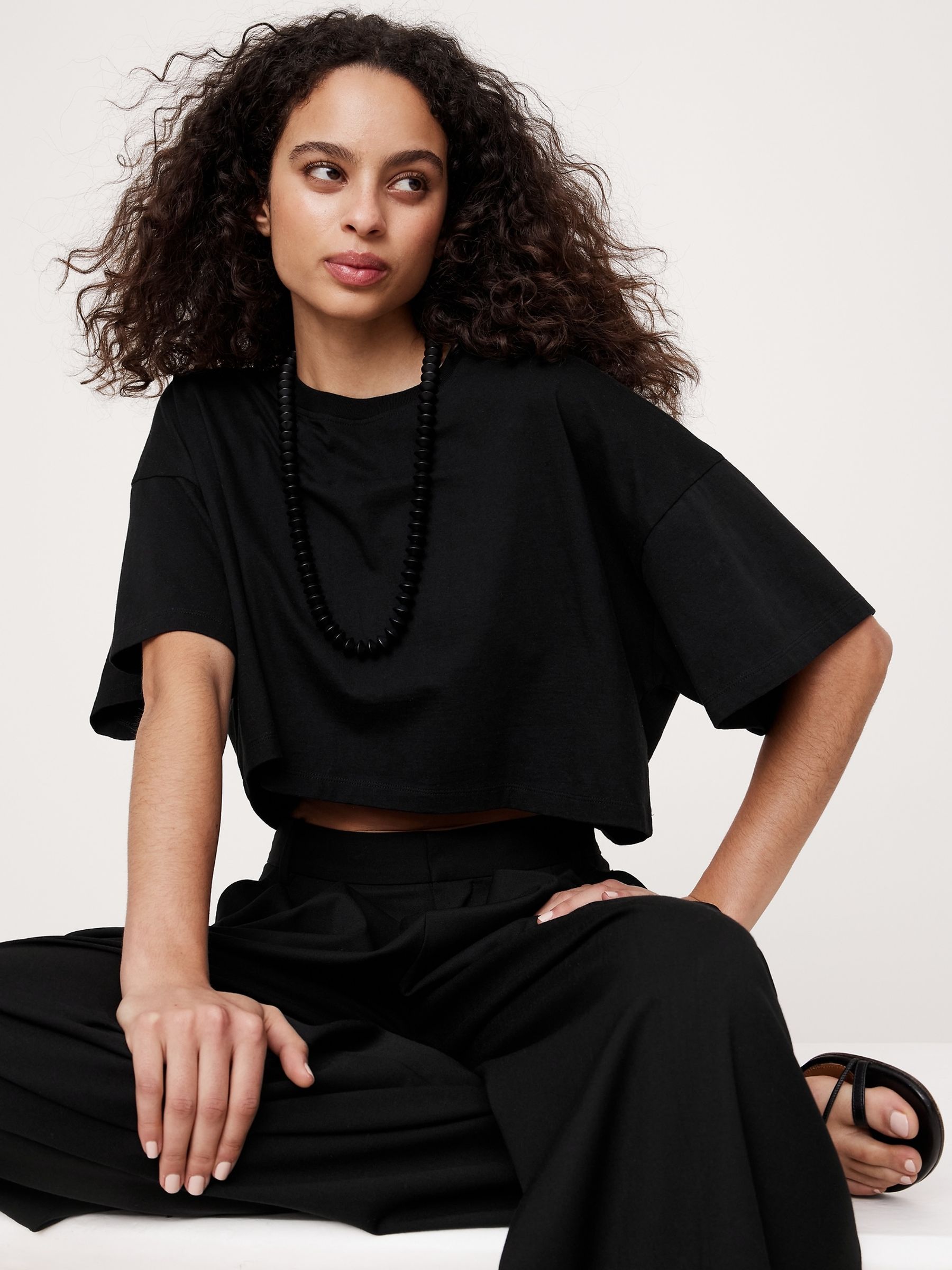 Banana Republic Black Oversized Vintage Cotton Cropped T-Shirt - Image 1 of 4