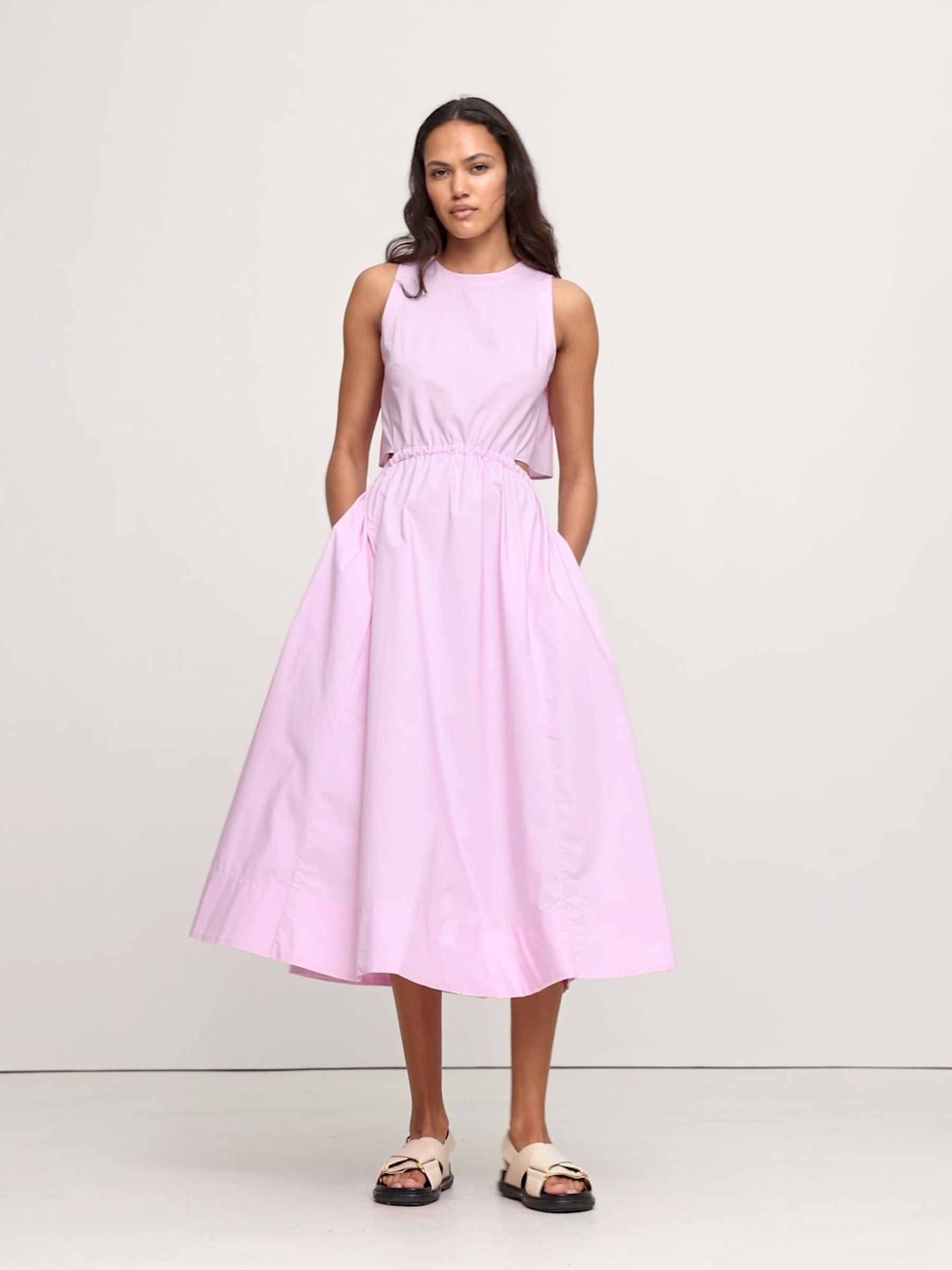 Banana Republic Pink Cotton Poplin Cut-Out Midi Dress | Gap
