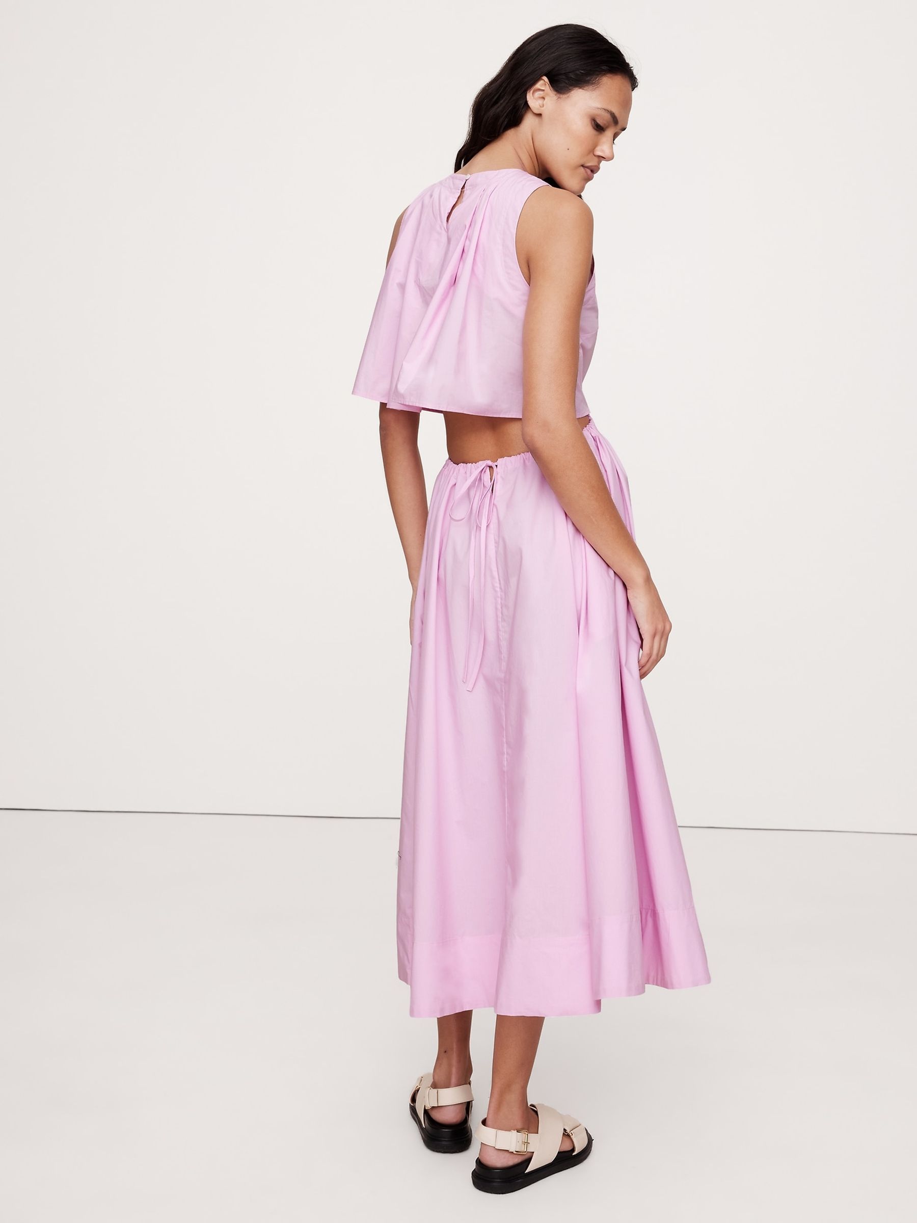 Banana Republic Pink Cotton Poplin Cut-Out Midi Dress - Image 2 of 5