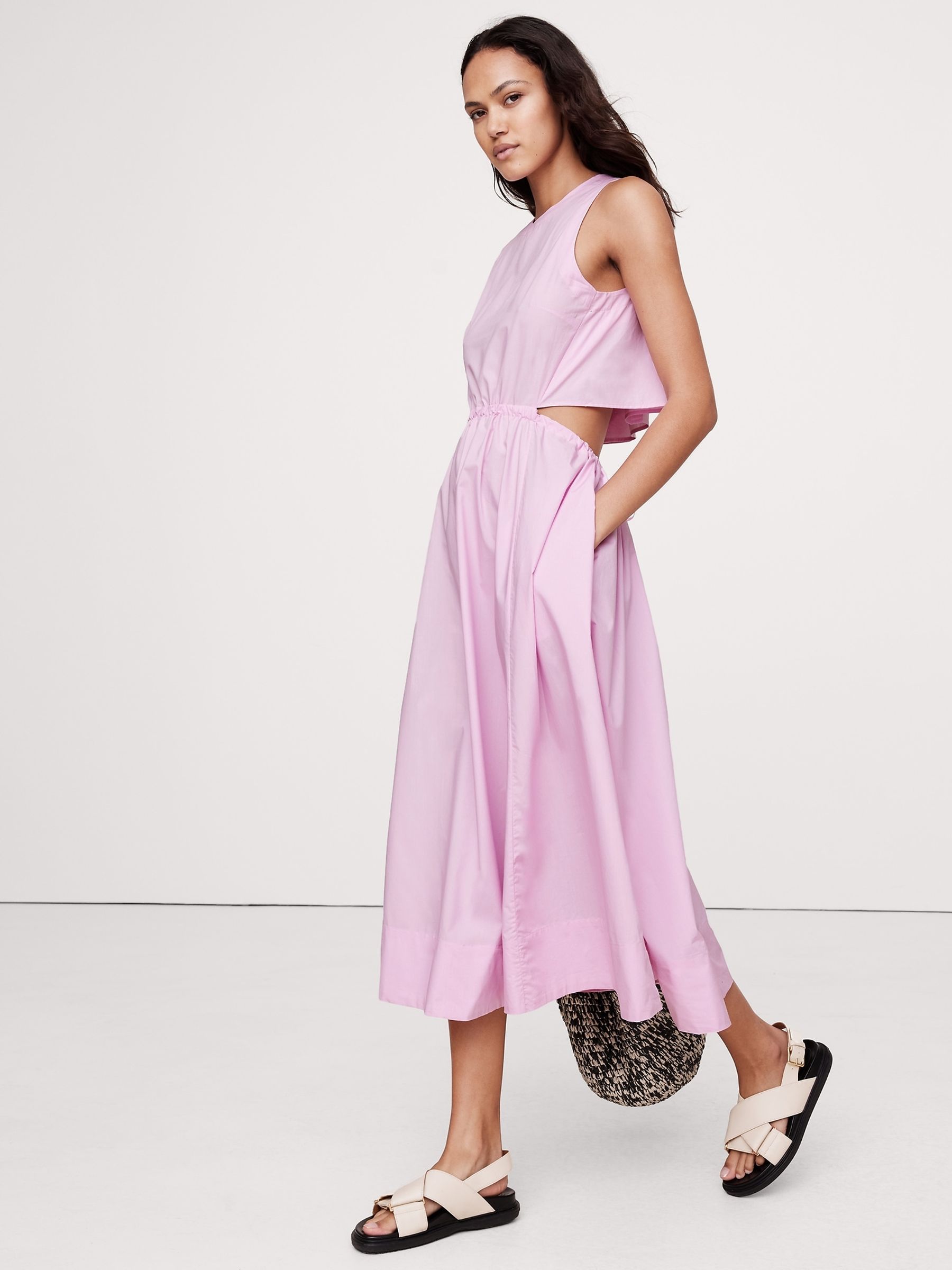 Banana Republic Pink Cotton Poplin Cut-Out Midi Dress - Image 3 of 5