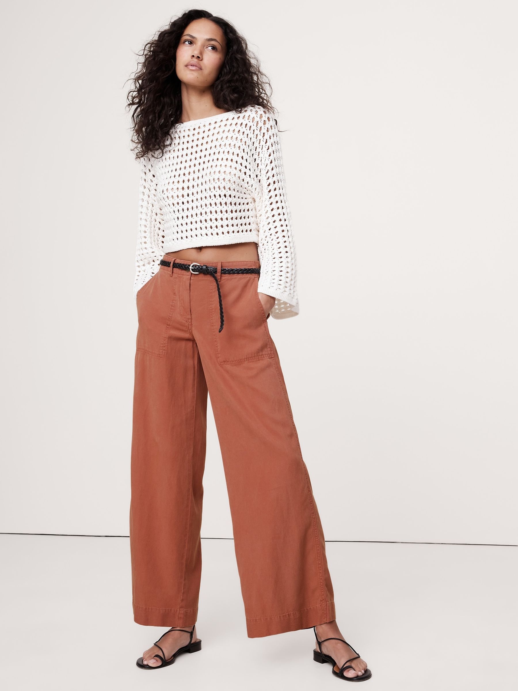 Banana Republic Burnt Orange Soma Mid-Rise Wide-Leg Trousers - Image 1 of 1