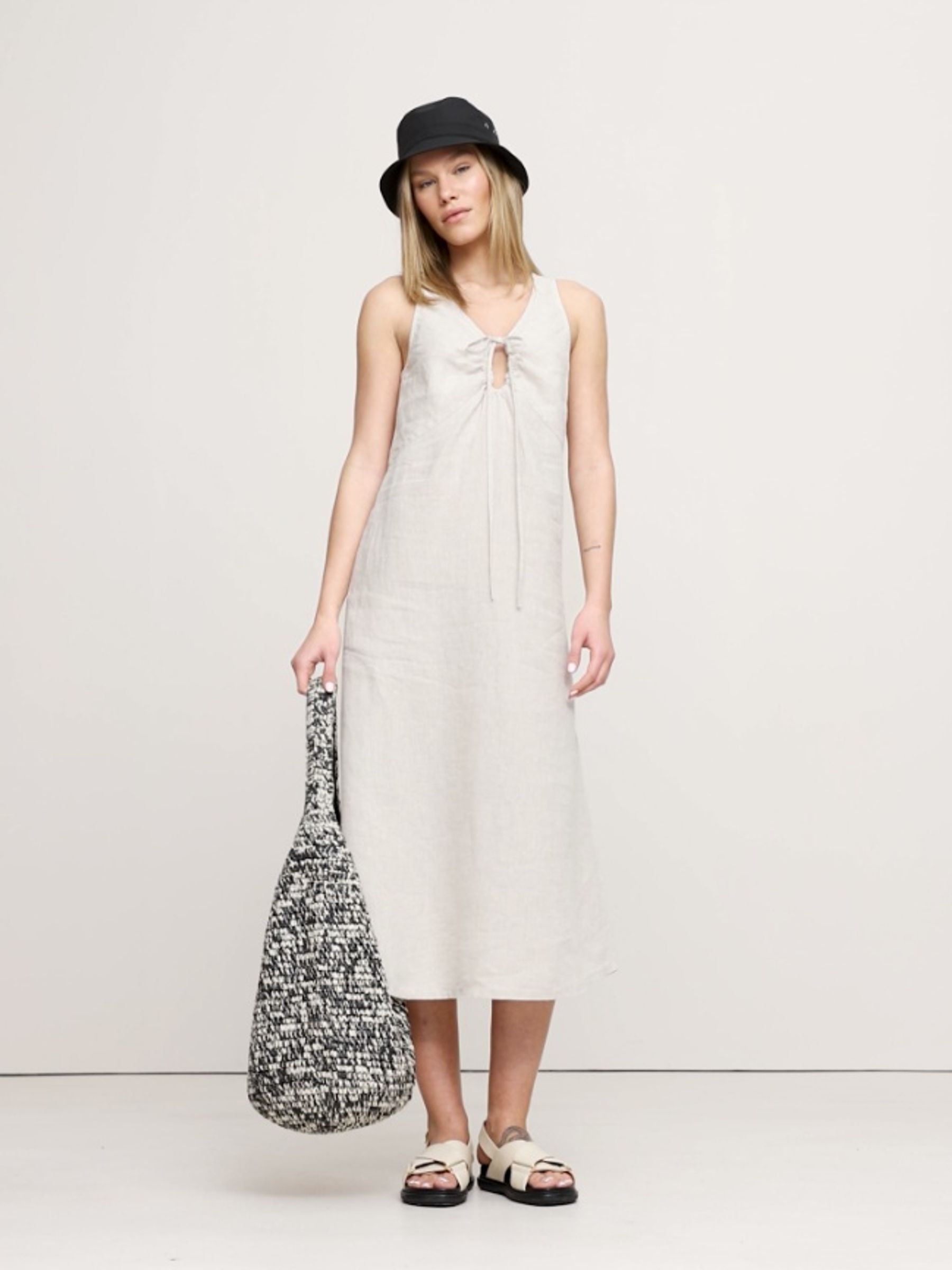 Banana Republic Cream Linen Keyhole Midi Dress - Image 1 of 3