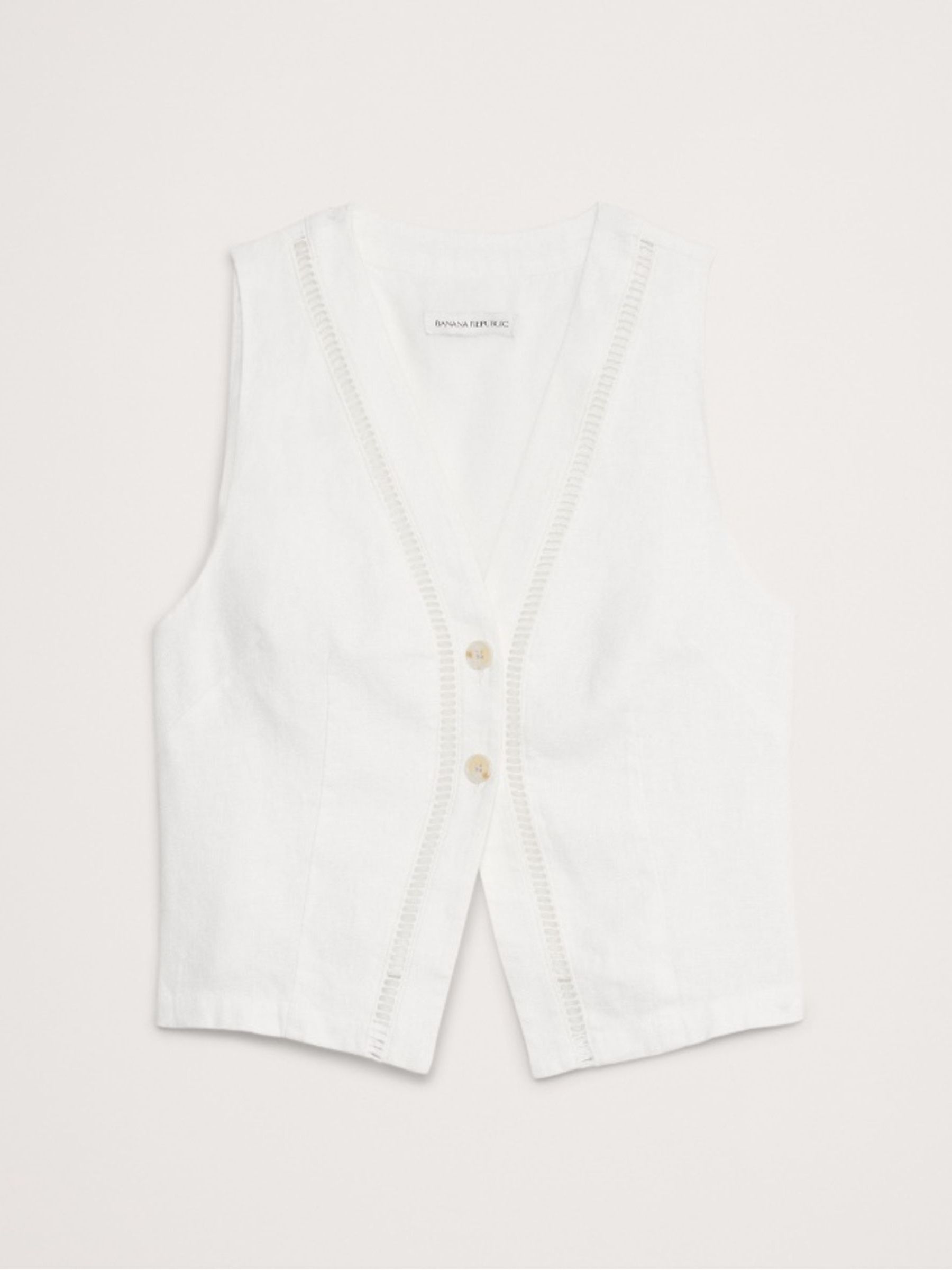 Banana Republic White 100% Linen Lace-Trim Vest Top - Image 4 of 4