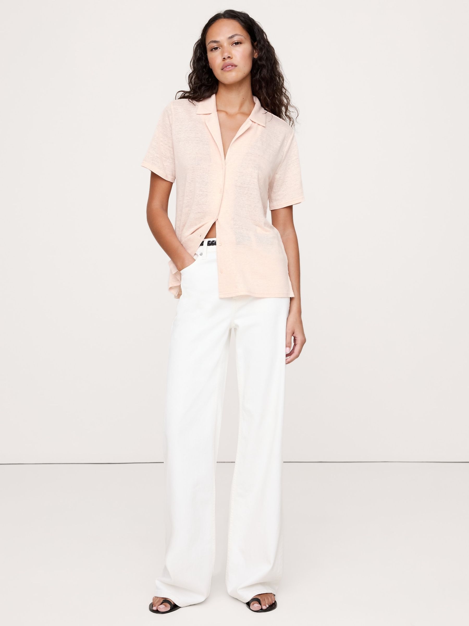 Banana Republic Pink Linen Resort Shirt - Image 1 of 1
