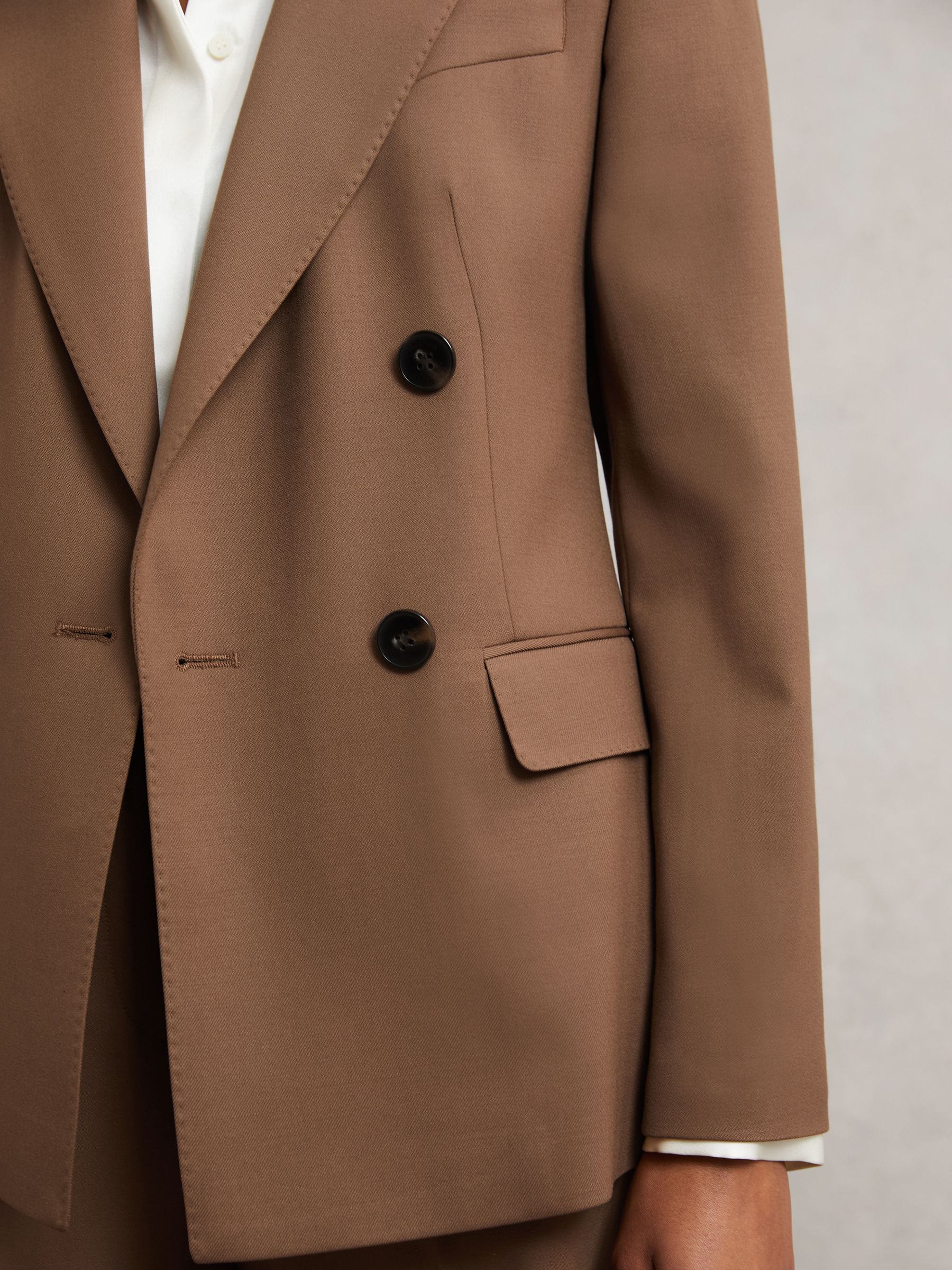 Petite Wool-Blend Double-Breasted Suit Blazer in Tan - Image 4 of 7