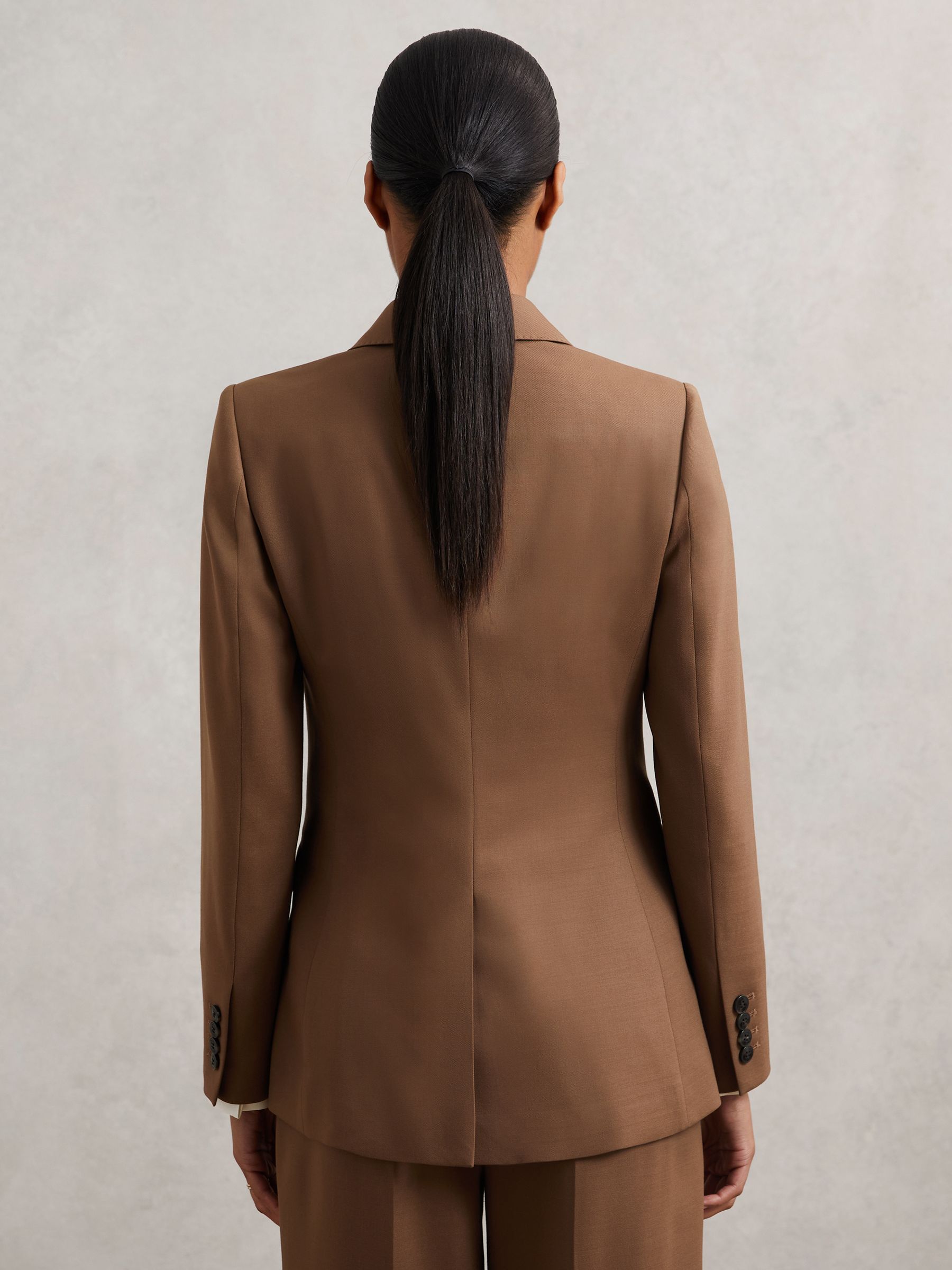 Petite Wool-Blend Double-Breasted Suit Blazer in Tan - Image 5 of 7