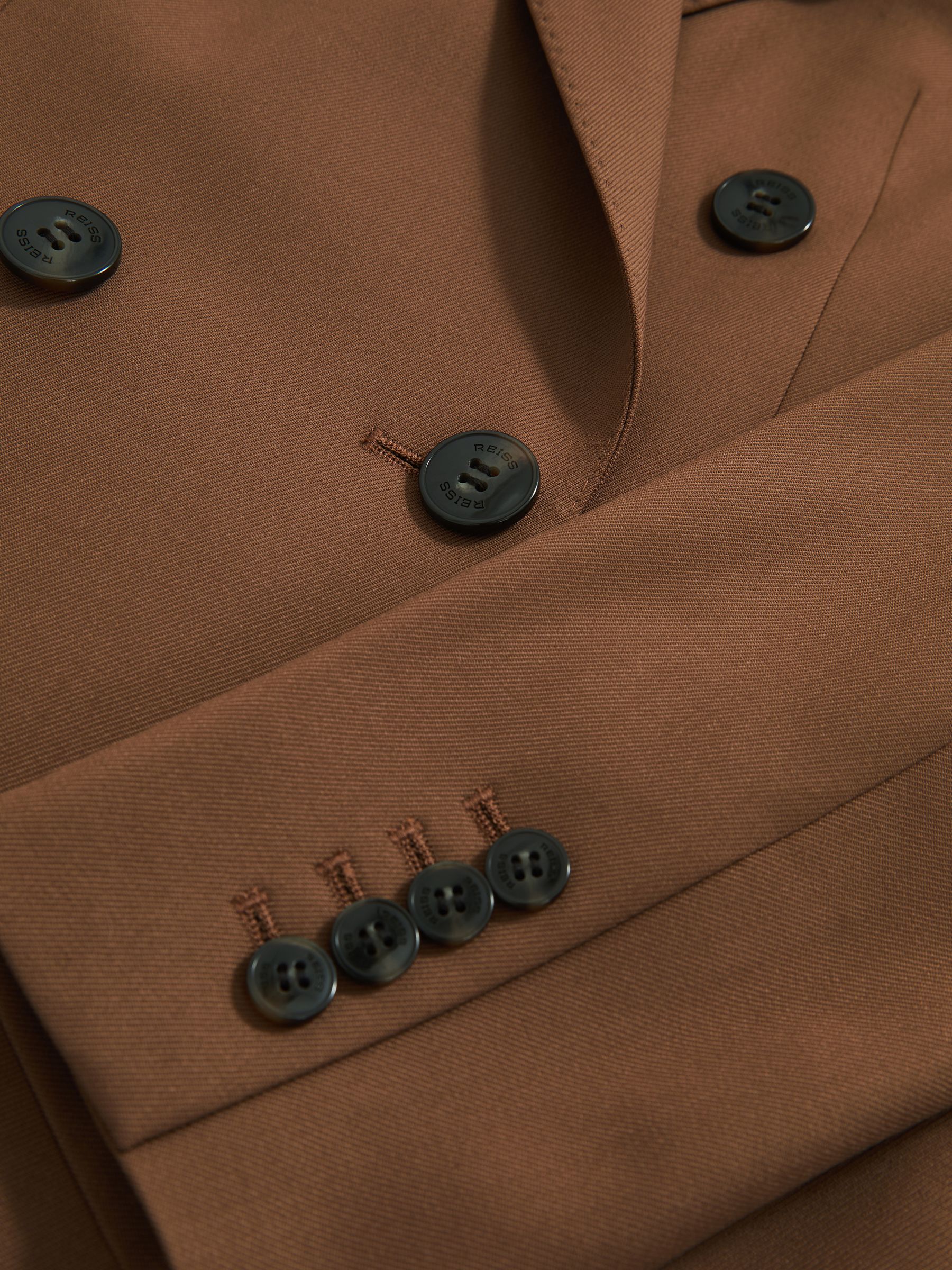 Petite Wool-Blend Double-Breasted Suit Blazer in Tan - Image 6 of 7