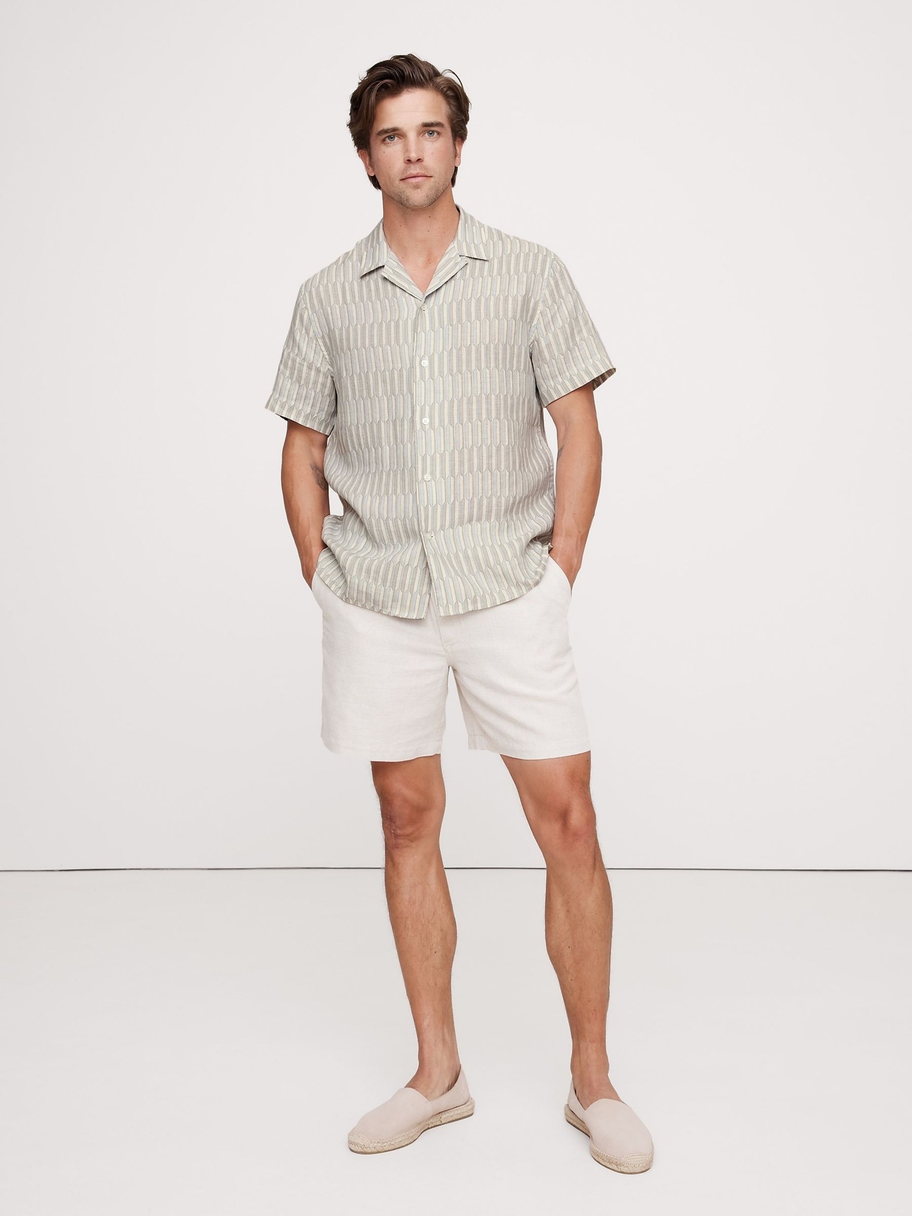 Banana Republic Beige 100% Linen Regular Fit Resort Shirt - Image 1 of 4