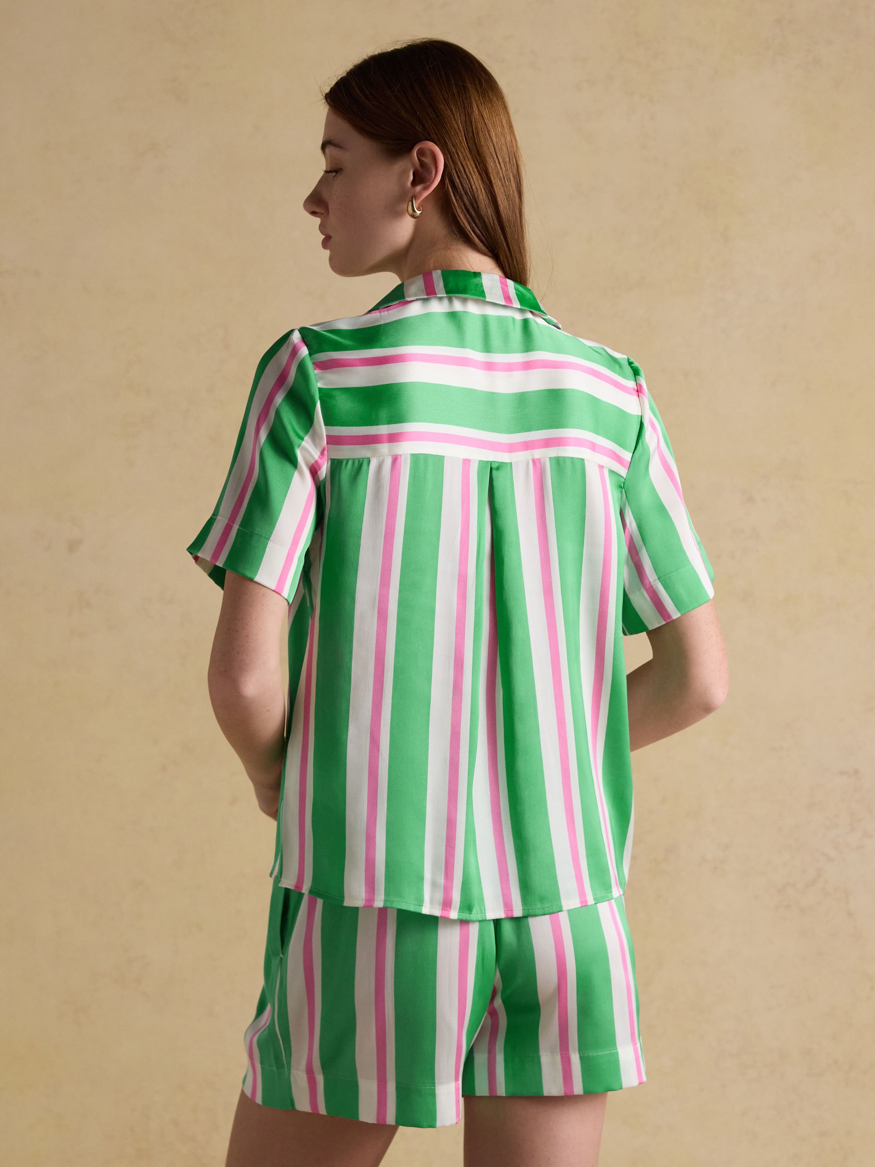 Green Stripe Short Satin Pyjama Set - Image 4 of 11