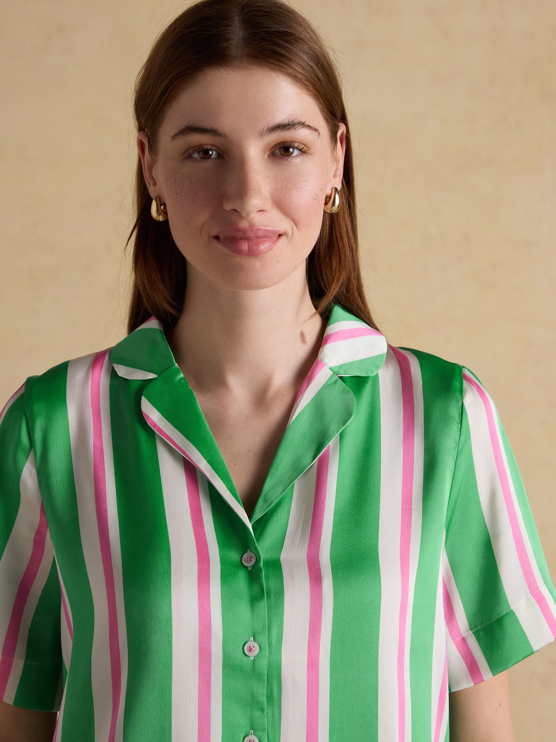 Green Stripe Short Satin Pyjama Set - Image 7 of 11