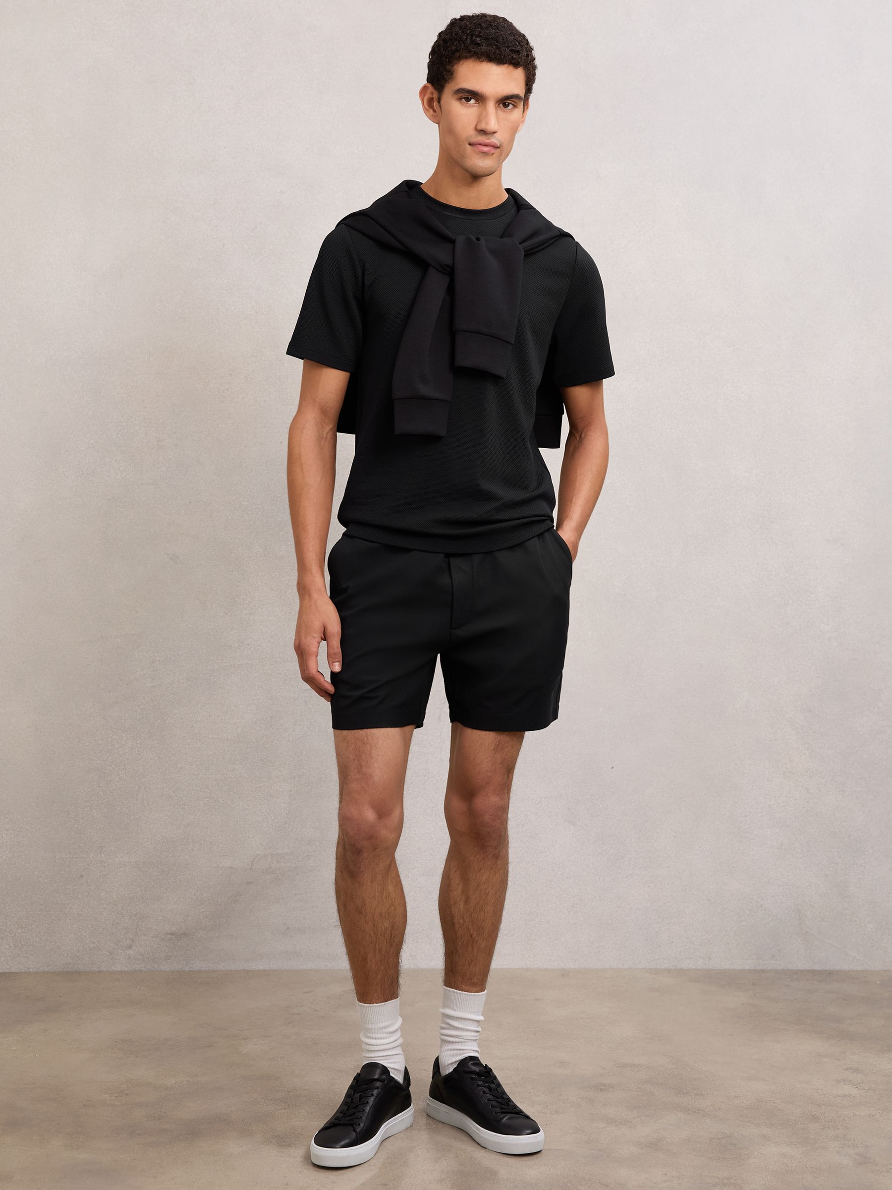 Textured Drawstring Shorts in Black - image 2