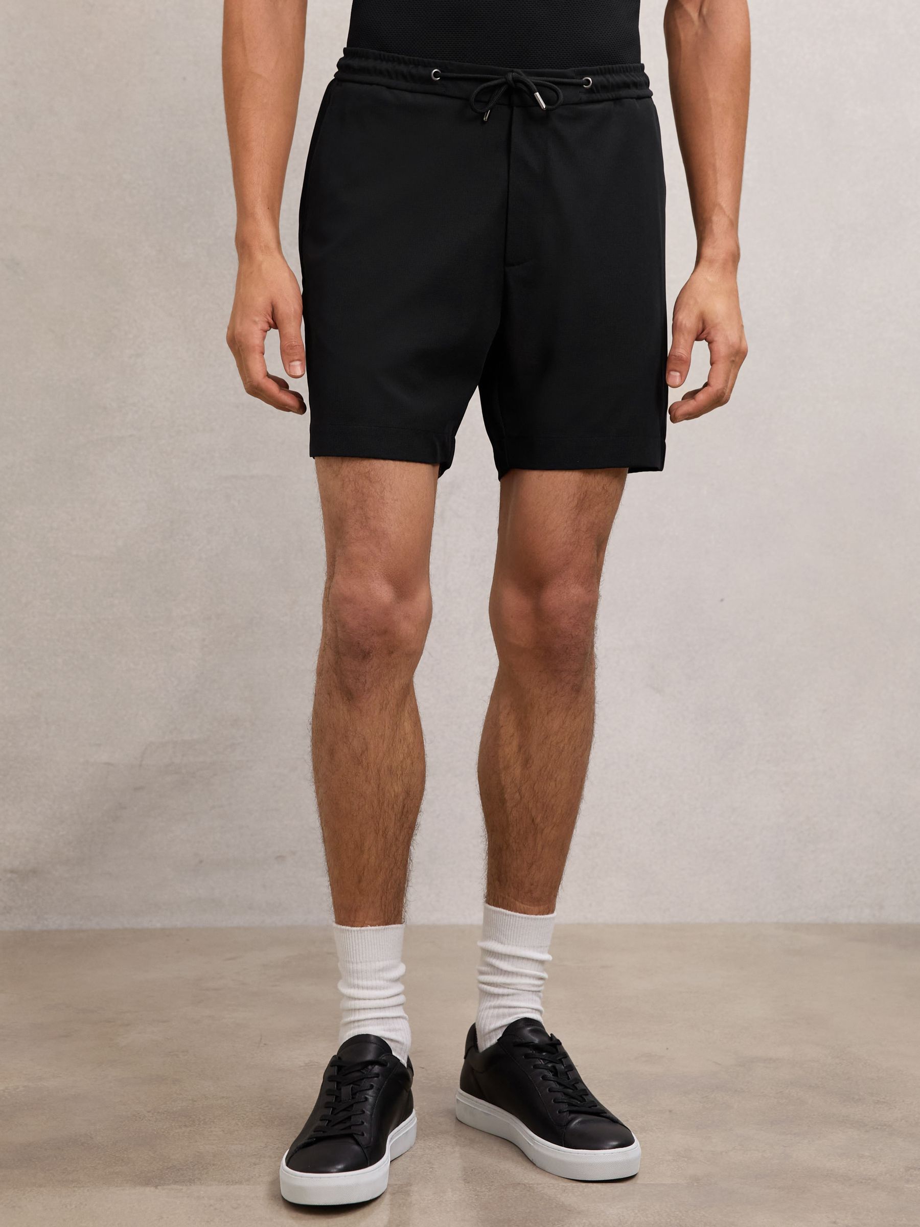 Textured Drawstring Shorts in Black - Image 3 of 6