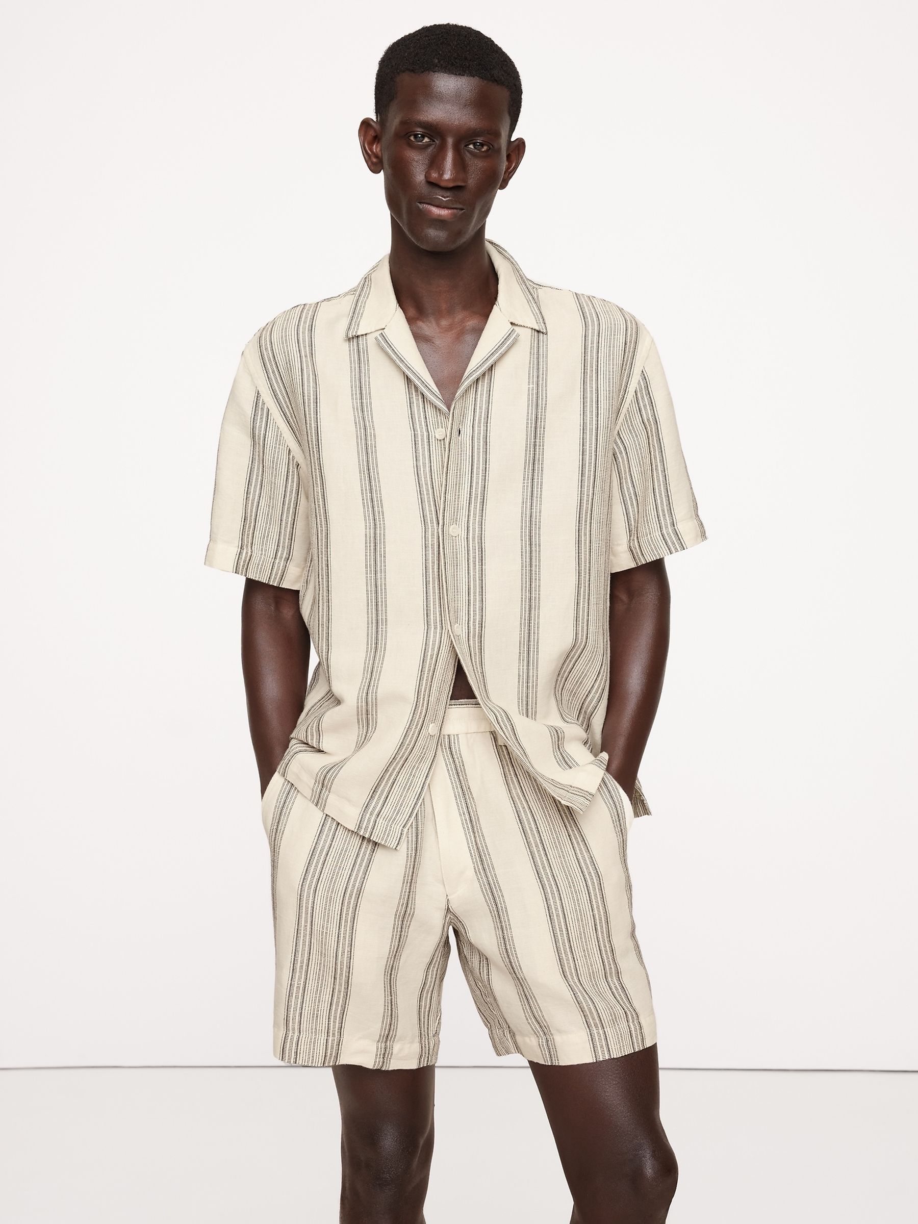 Banana Republic Beige Stripe Linen-Cotton Resort Shirt - Image 1 of 5