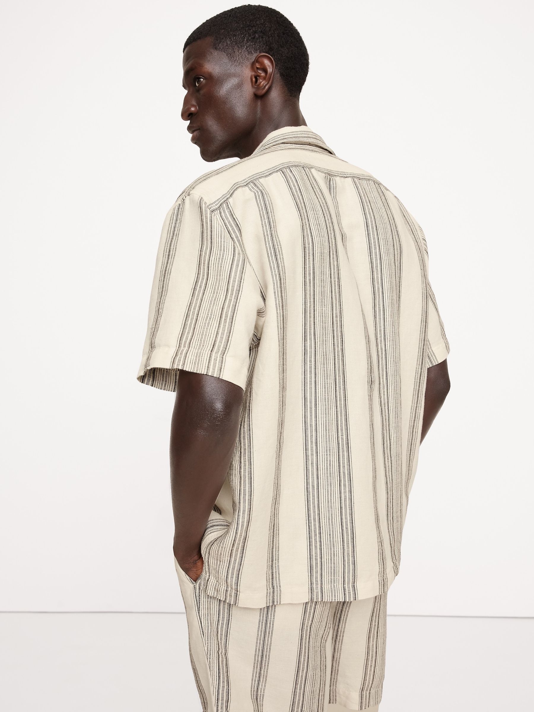Banana Republic Beige Stripe Linen-Cotton Resort Shirt - Image 2 of 5