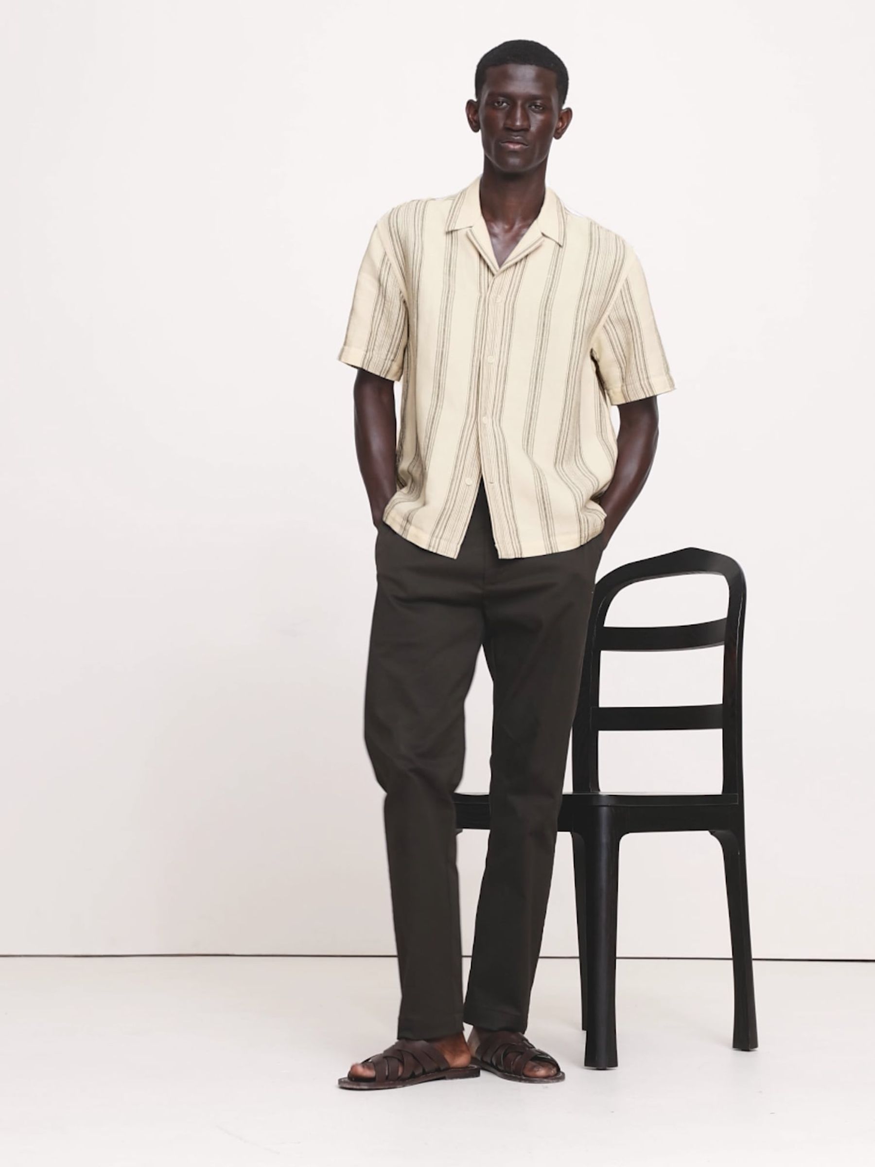 Banana Republic Beige Stripe Linen-Cotton Resort Shirt - Image 3 of 5