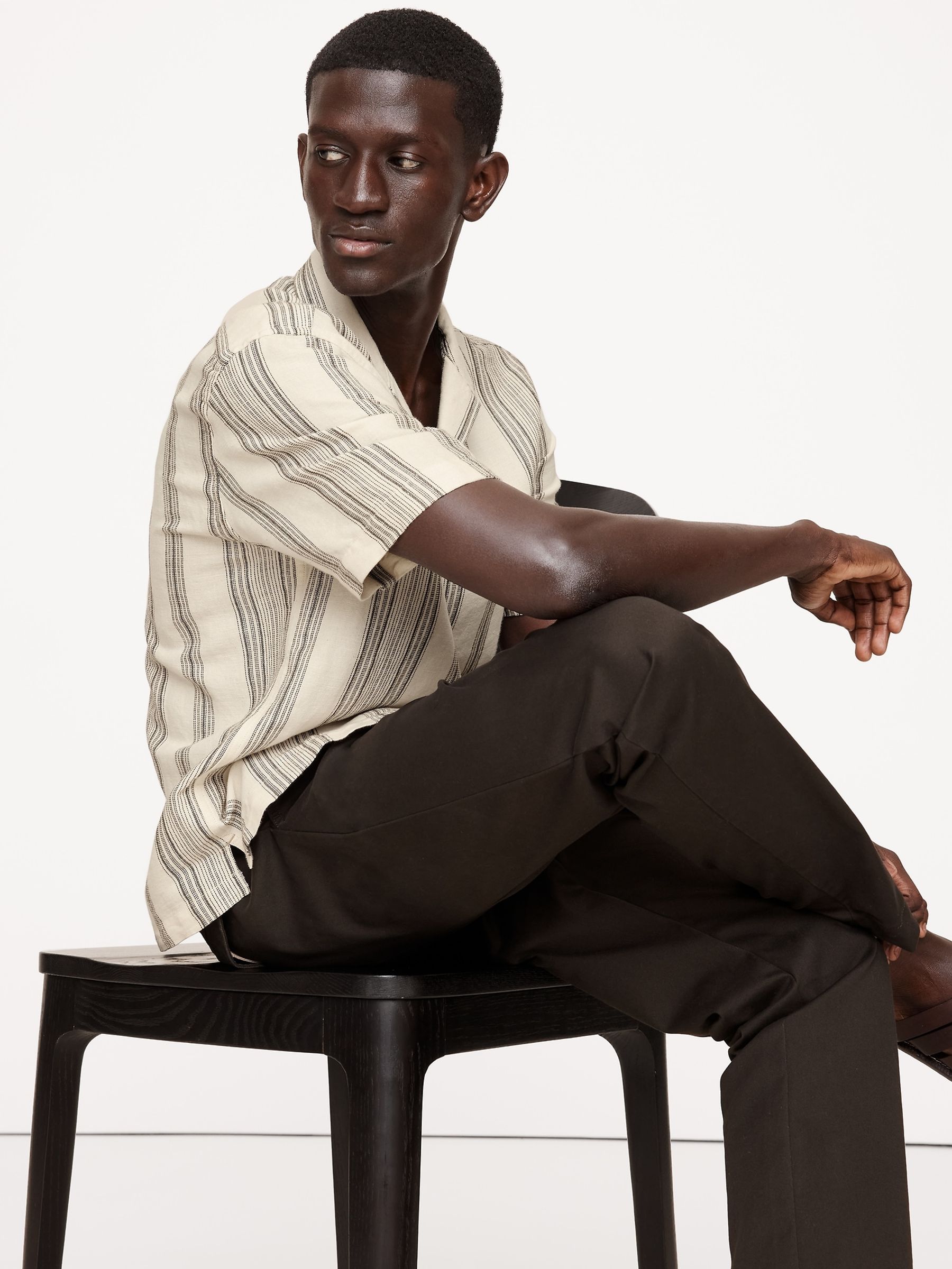 Banana Republic Beige Stripe Linen-Cotton Resort Shirt - Image 4 of 5