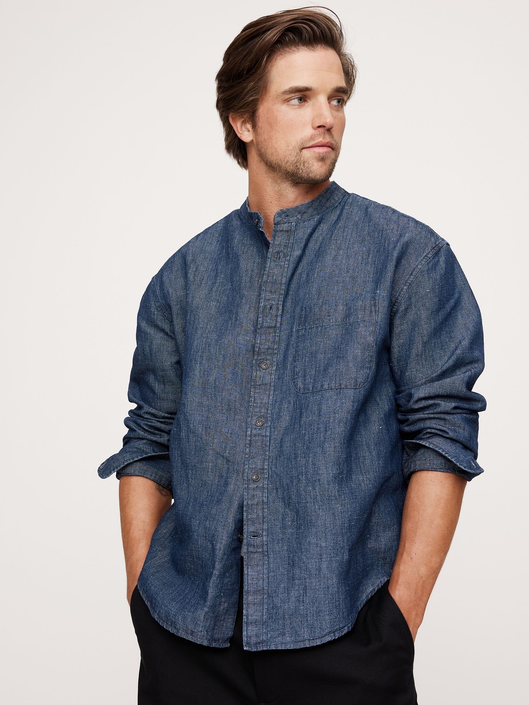 Banana Republic Dark Wash Blue Relaxed-Fit Chambray Shirt - Image 1 of 1