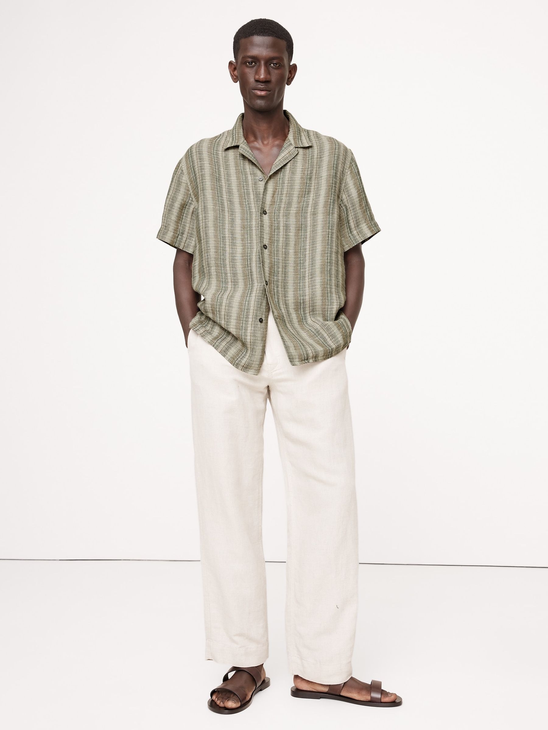 Banana Republic Green Standard-Fit Textured Linen-Cotton Resort Shirt - Image 1 of 5