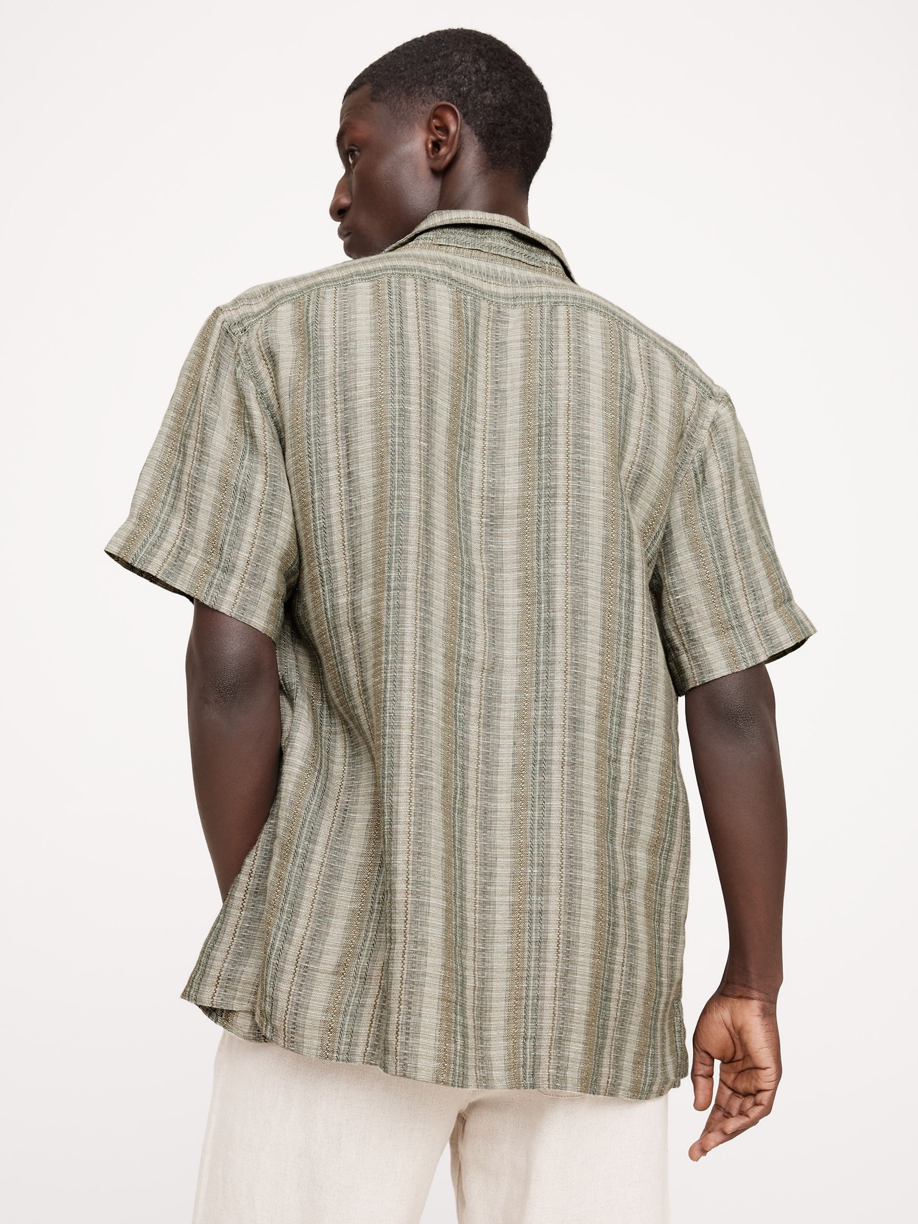 Banana Republic Green Standard-Fit Textured Linen-Cotton Resort Shirt - Image 2 of 5
