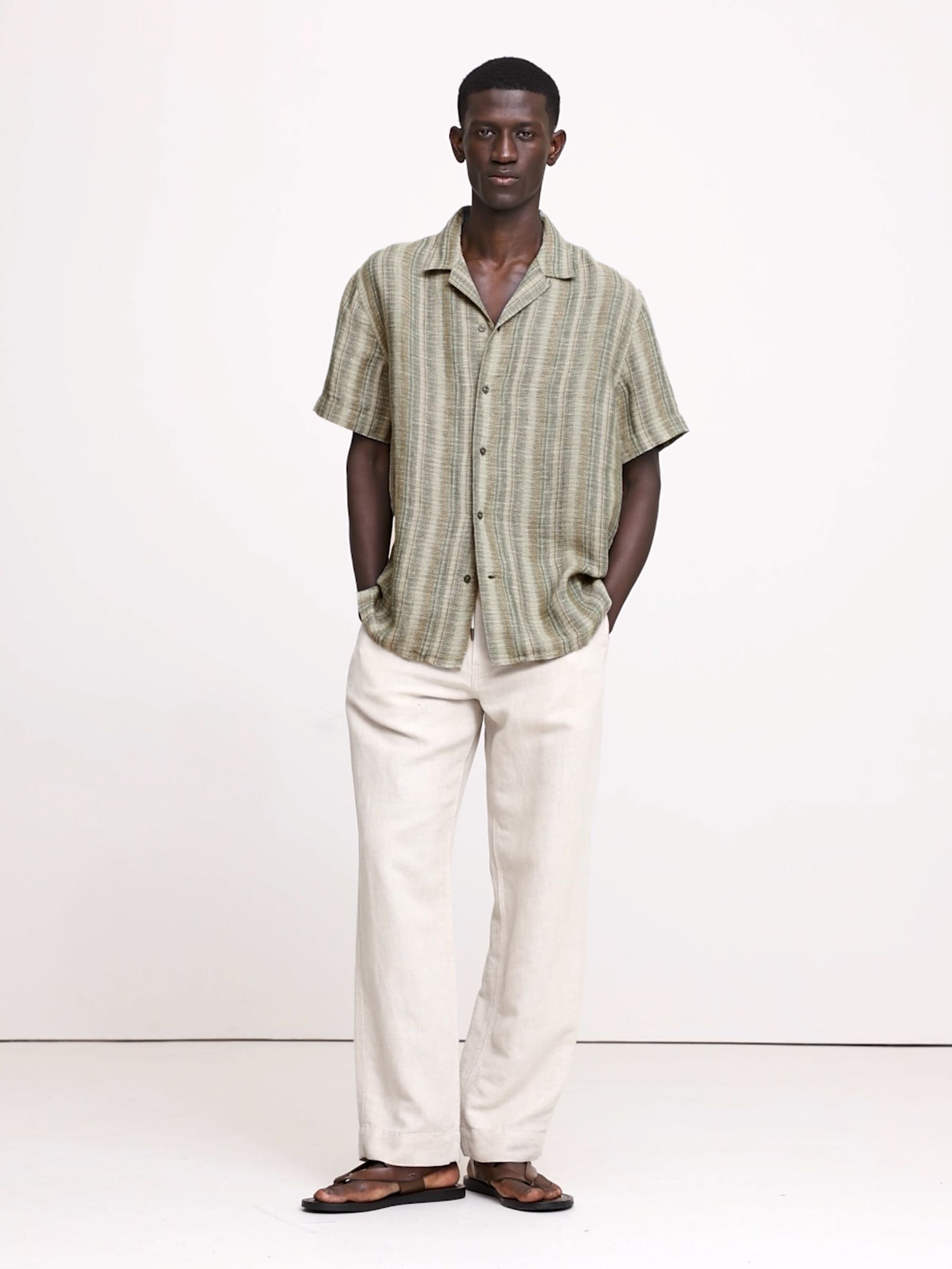 Banana Republic Green Standard-Fit Textured Linen-Cotton Resort Shirt - Image 3 of 5