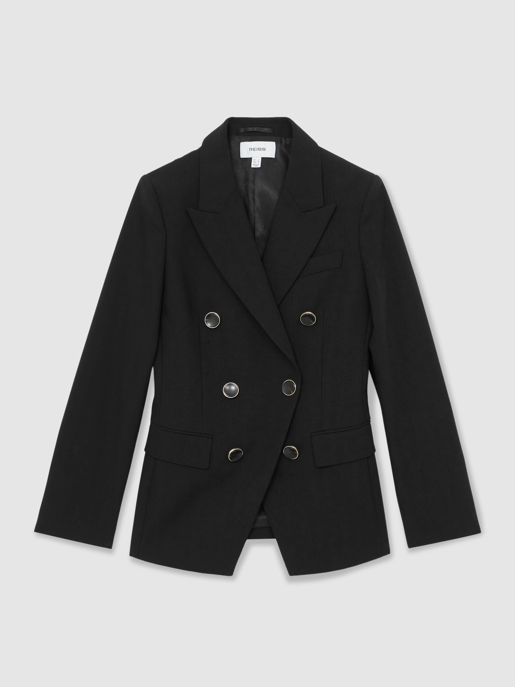 Wool-Blend Double-Breasted Blazer in Black - Image 2 of 6
