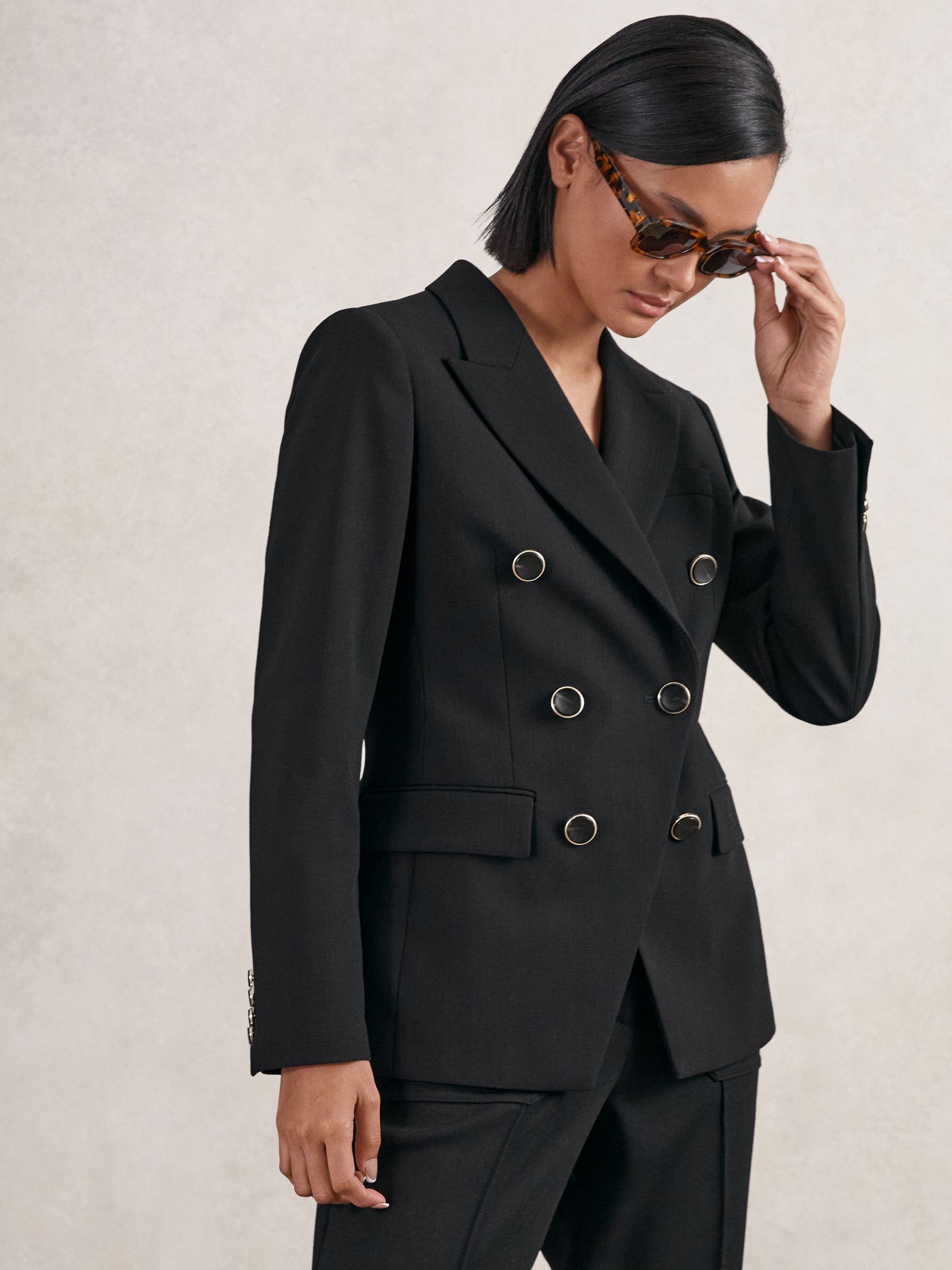 Wool-Blend Double-Breasted Blazer in Black - Image 3 of 6