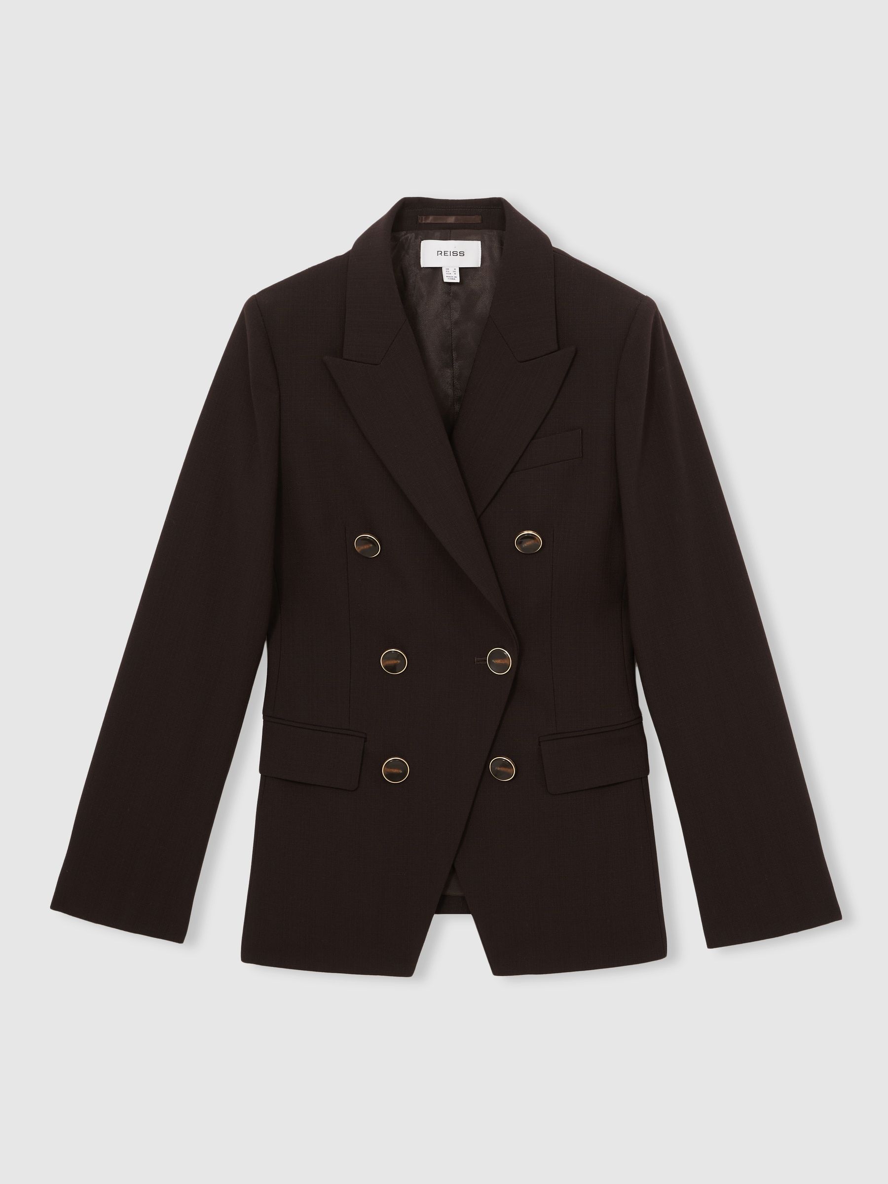 Wool-Blend Double-Breasted Blazer in Chocolate Brown - Image 2 of 6