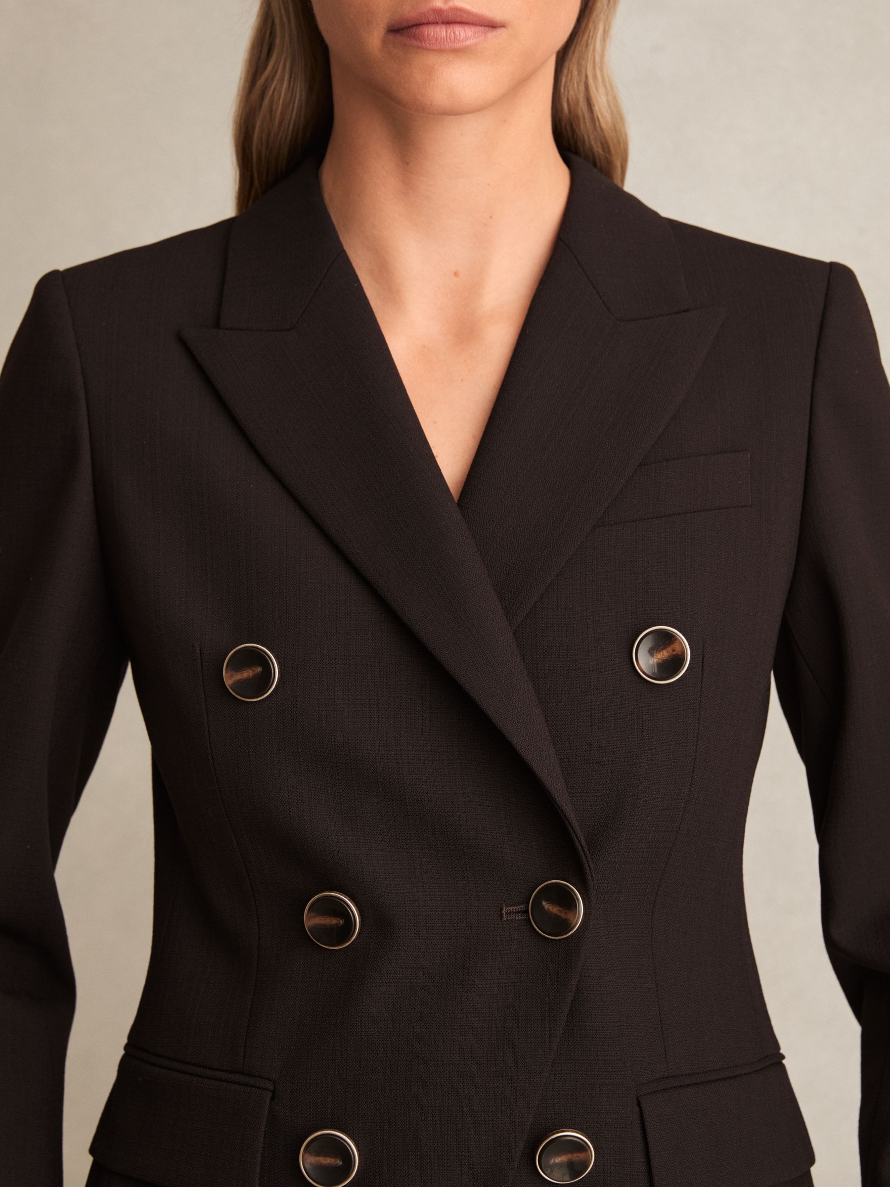 Wool-Blend Double-Breasted Blazer in Chocolate Brown - Image 3 of 6