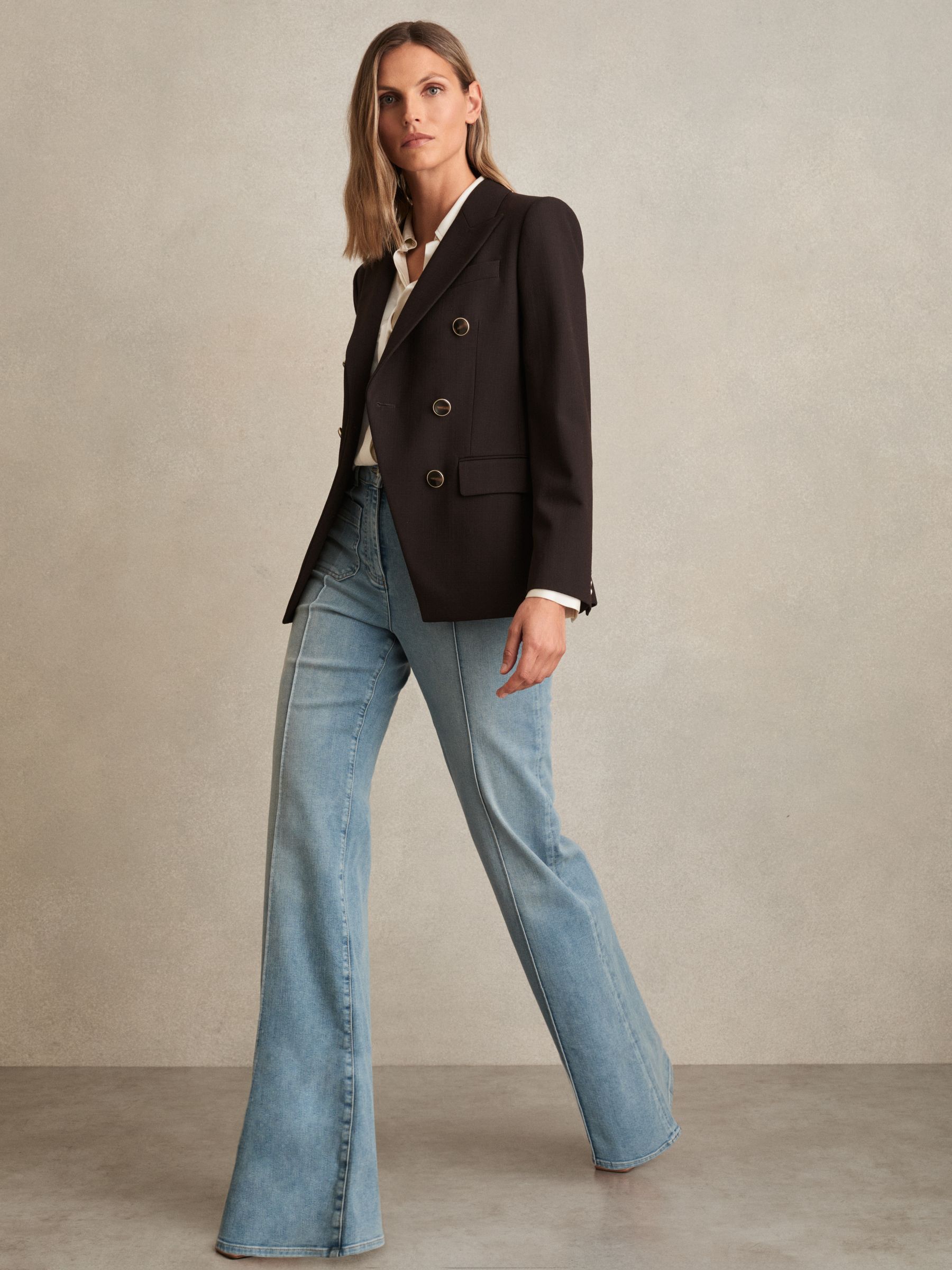 Wool-Blend Double-Breasted Blazer in Chocolate Brown - Image 5 of 6