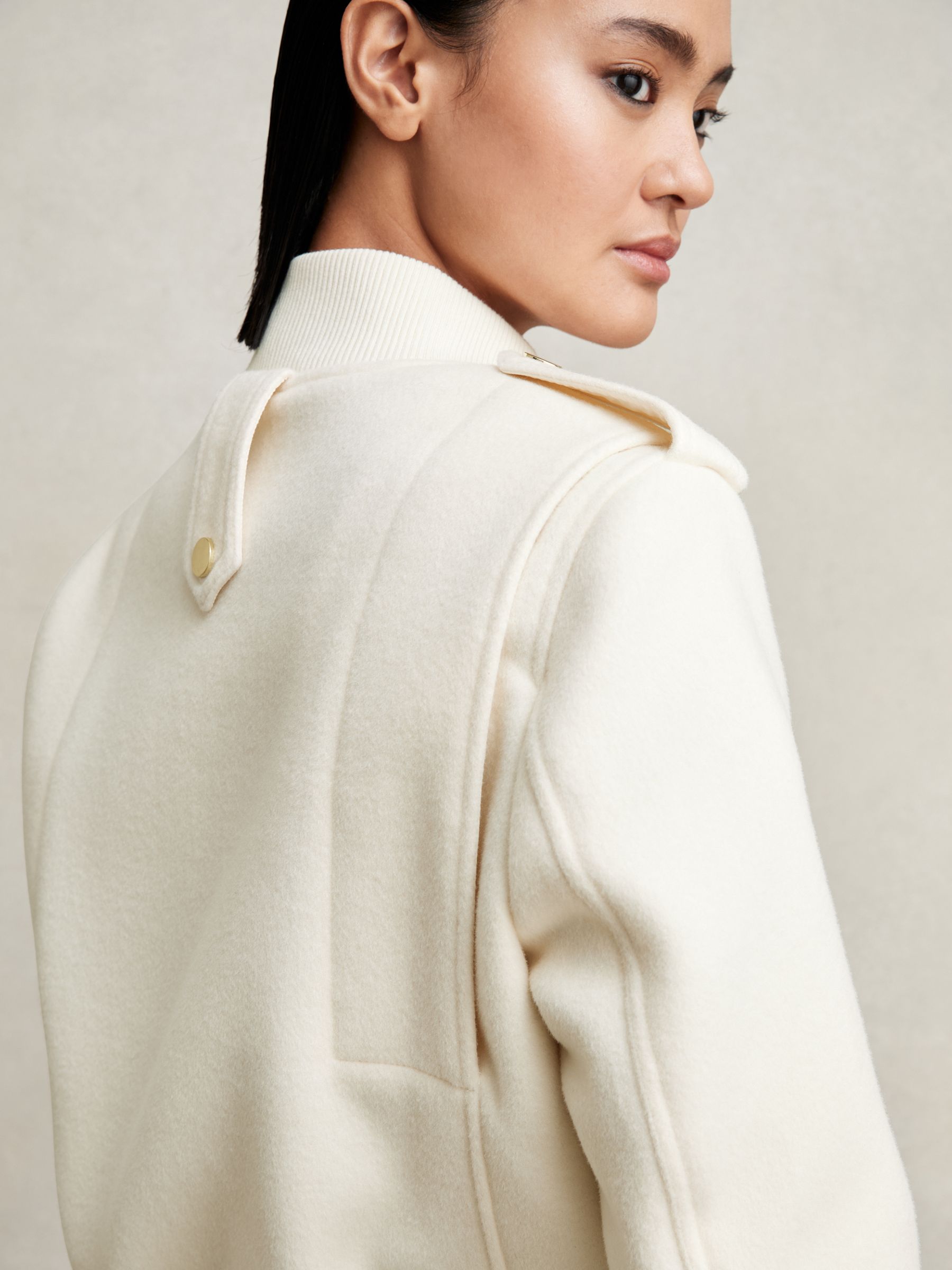 Brushed Wool Epaulette Bomber Jacket in Cream - Image 4 of 6