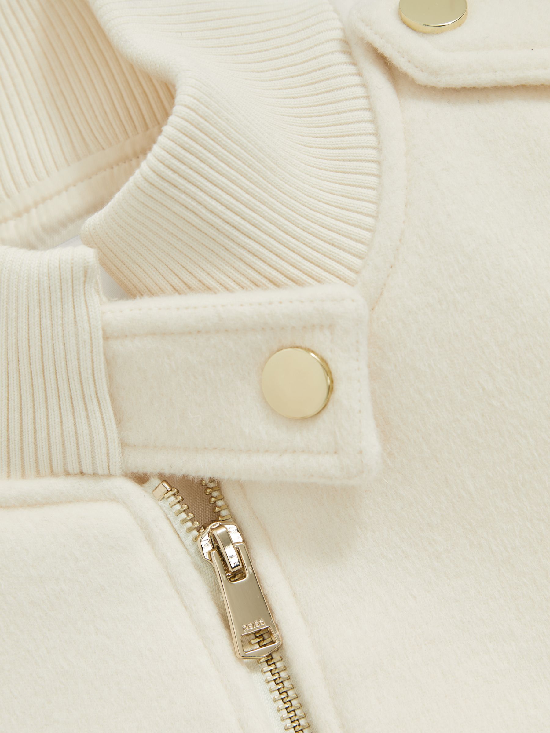 Brushed Wool Epaulette Bomber Jacket in Cream - Image 6 of 6