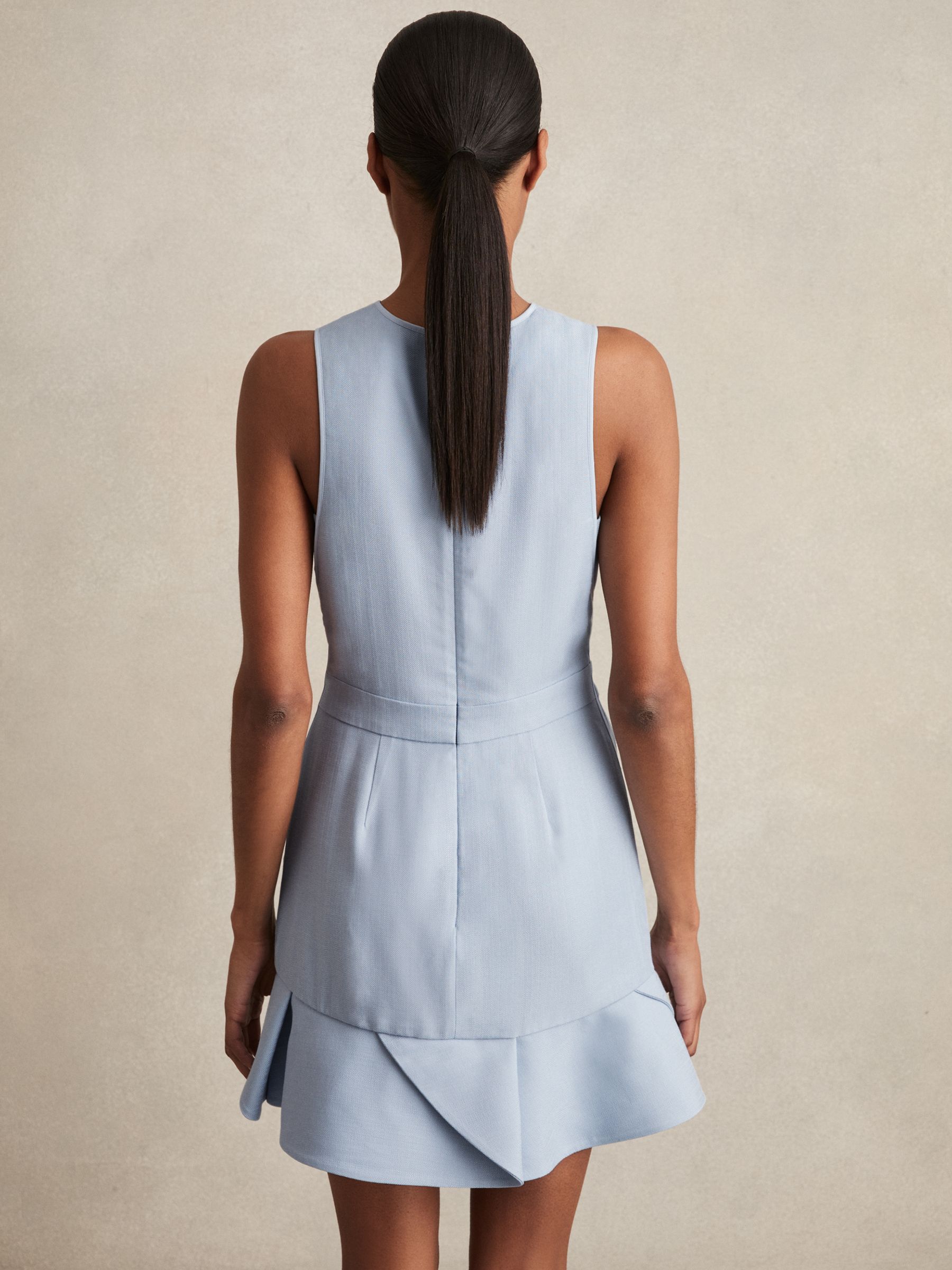 【海外限定】REISSワンピース☆Ashley Structured Ruffle-Hem Mi Reiss Structured Ruffle-Hem Mini Dress in Blue | REISS