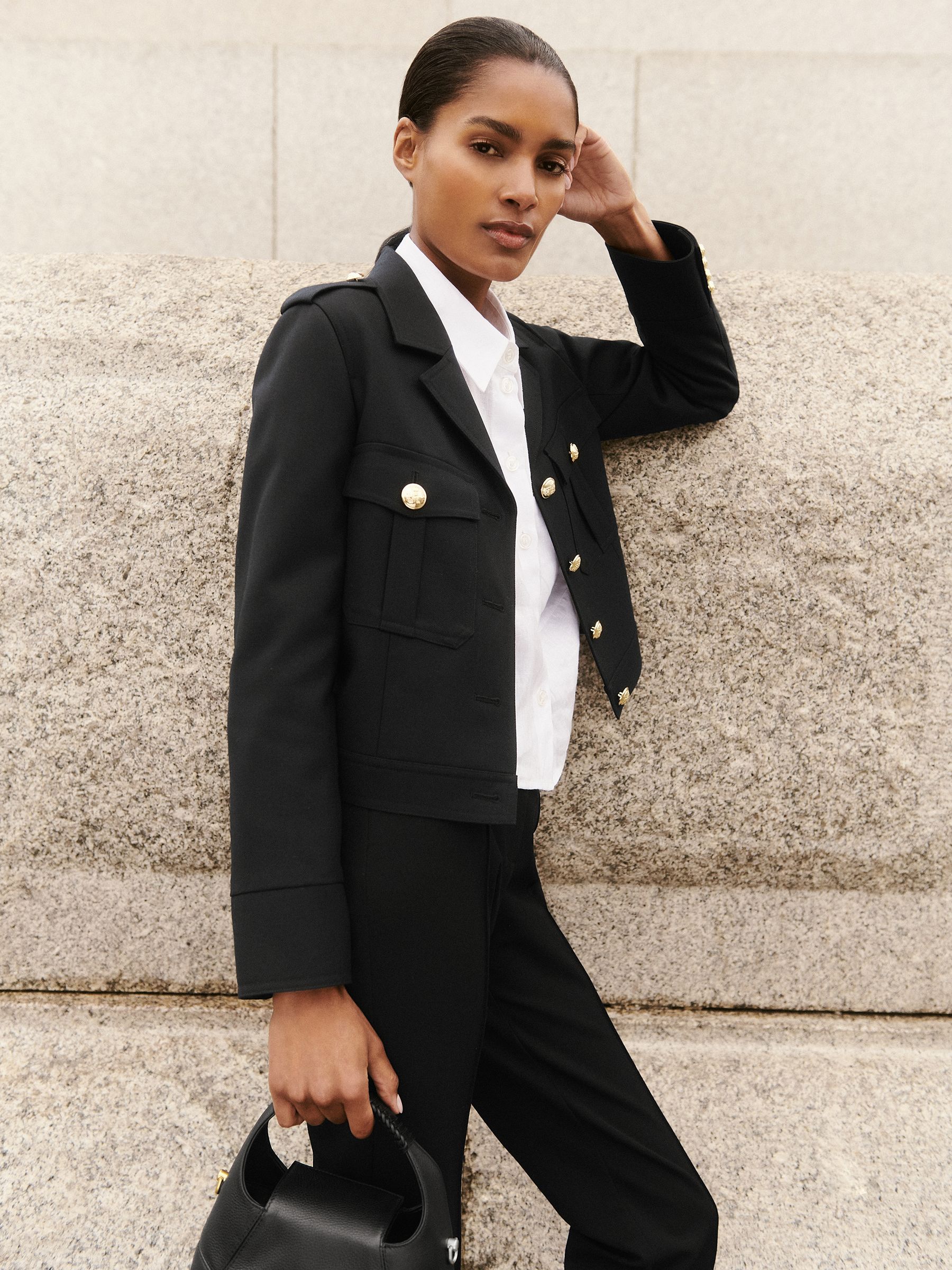 Wool Twin-Pocket Cropped Jacket in Black - Image 1 of 7
