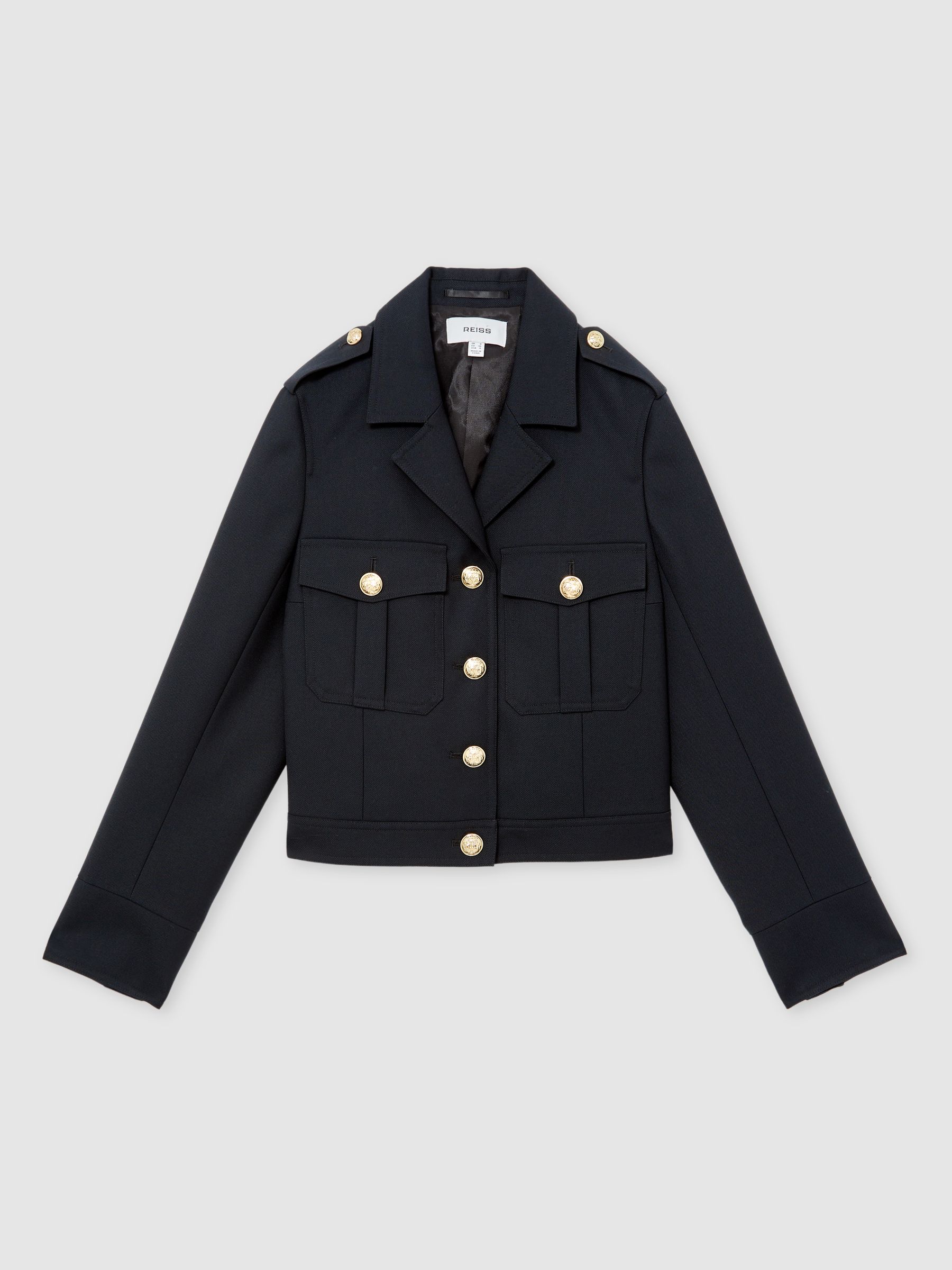 Wool Twin-Pocket Cropped Jacket in Black - Image 2 of 7