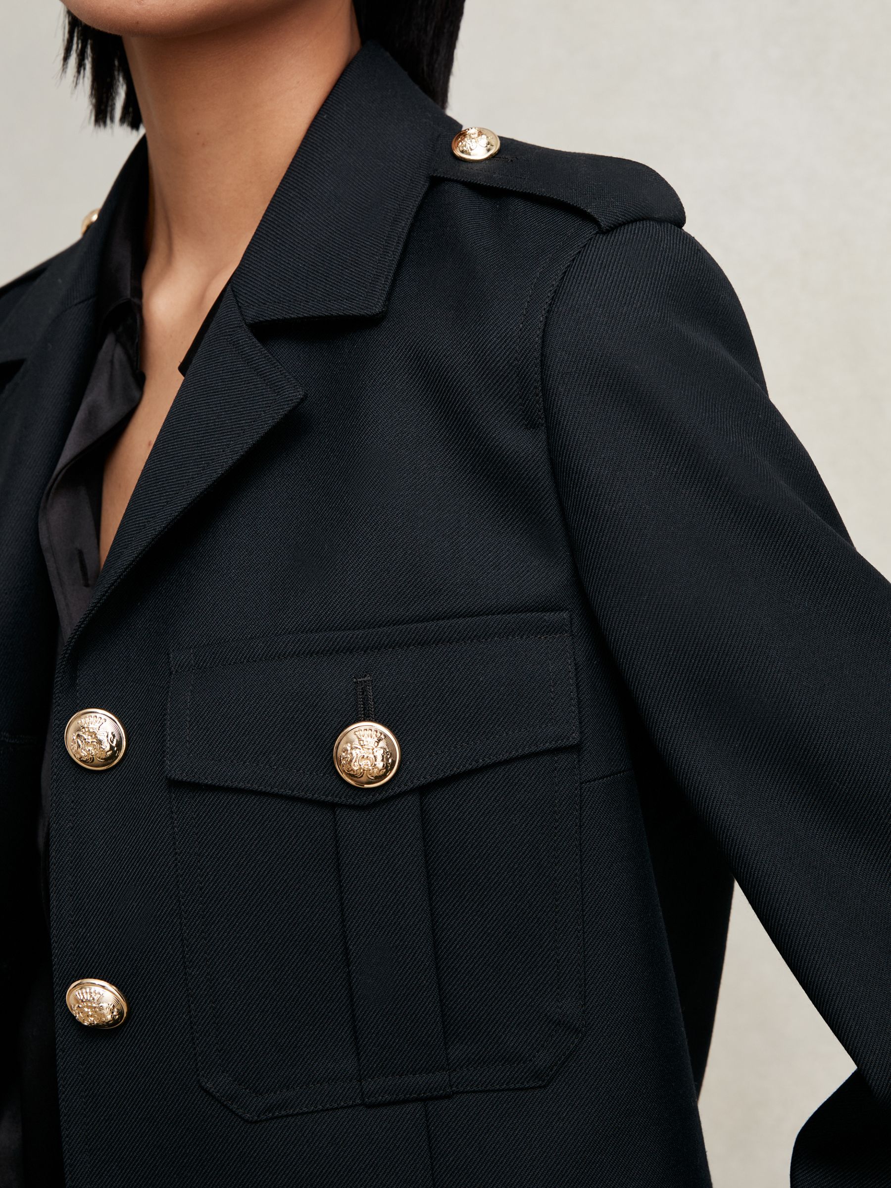 Reiss Wool Twin-Pocket Cropped Jacket in Black | REISS
