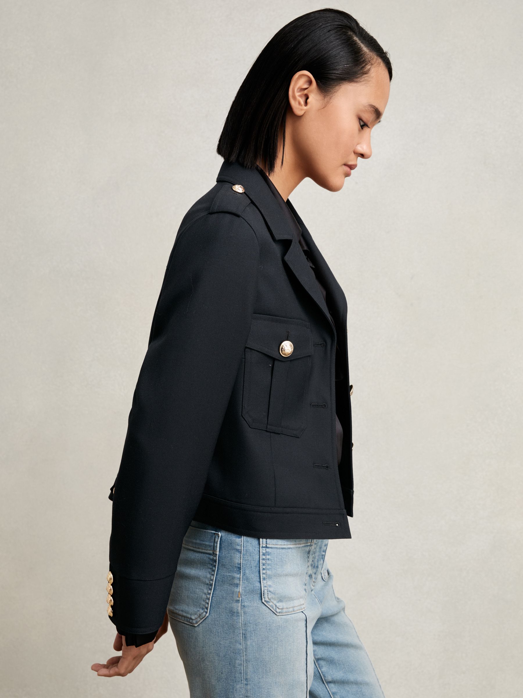 Wool Twin-Pocket Cropped Jacket in Black - image 4