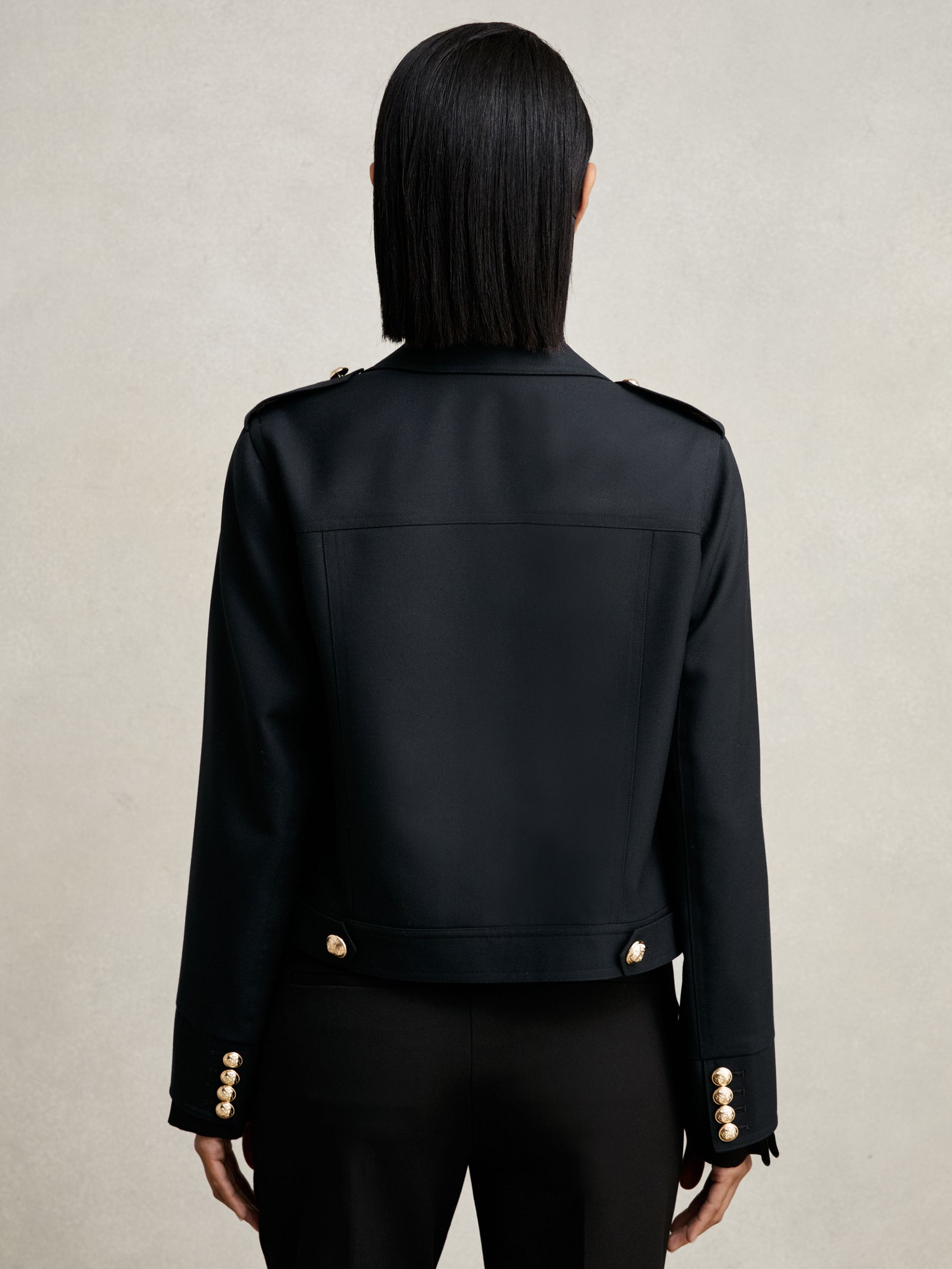 Wool Twin-Pocket Cropped Jacket in Black - Image 6 of 7