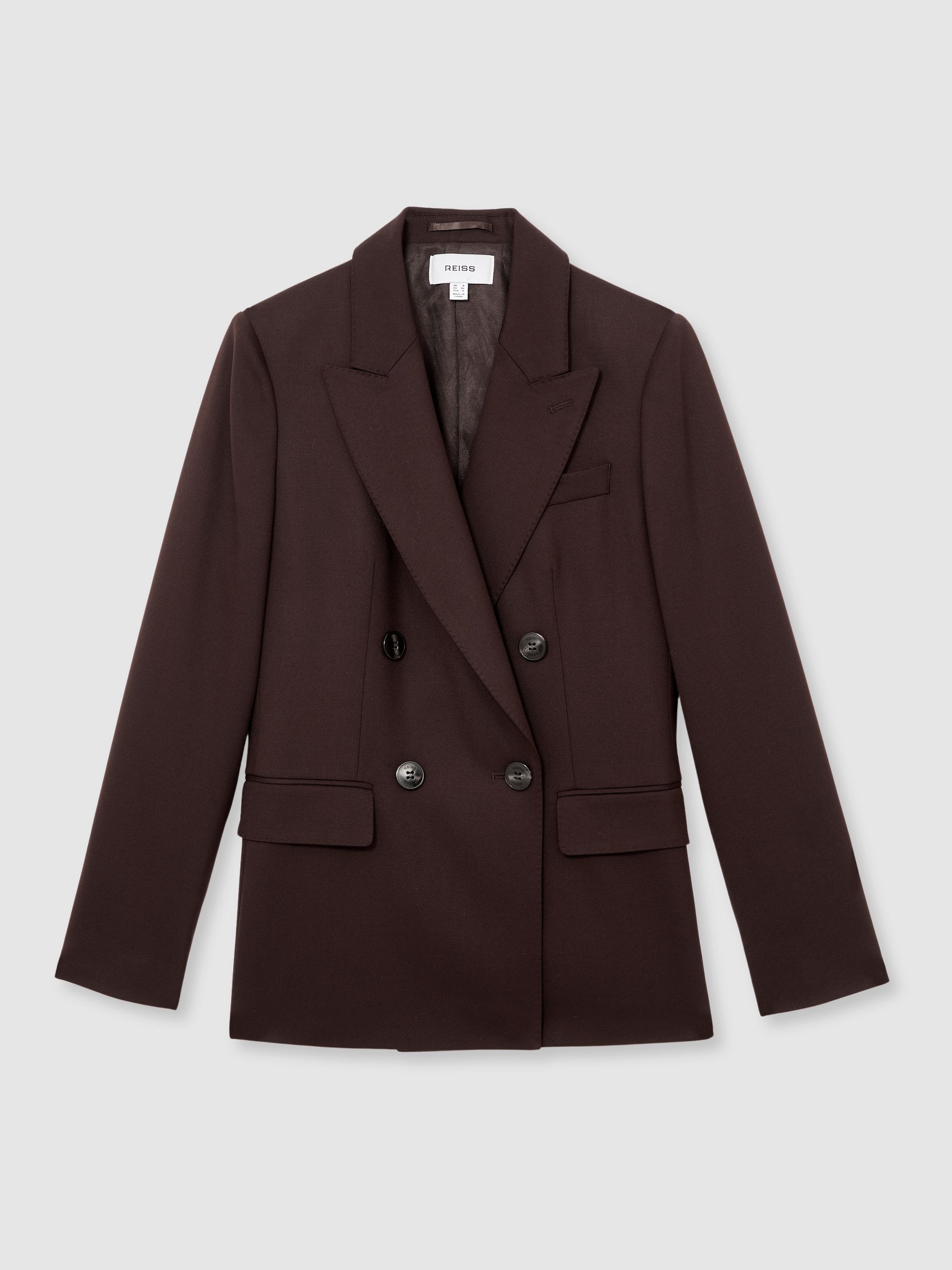 Wool-Blend Double-Breasted Suit Blazer in Aubergine - Image 2 of 7