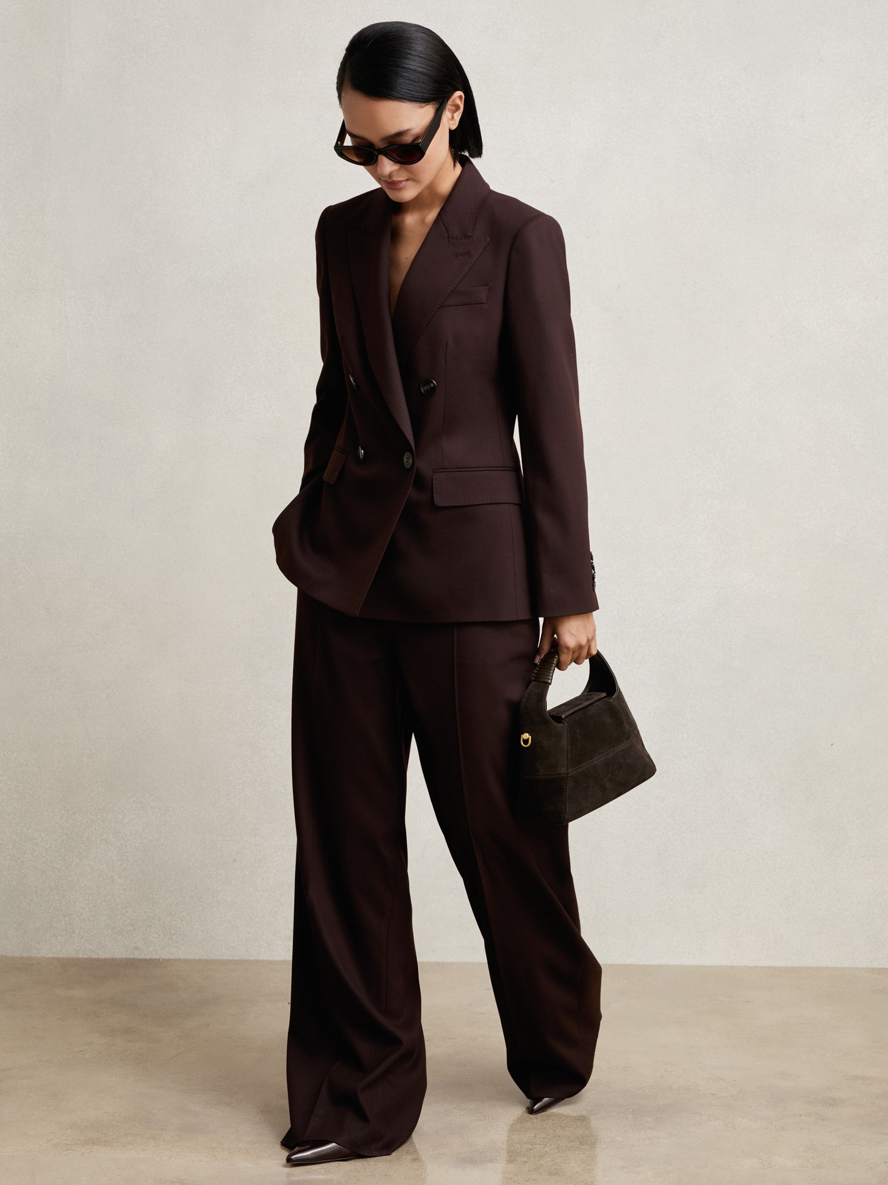 Wool-Blend Double-Breasted Suit Blazer in Aubergine - Image 3 of 7
